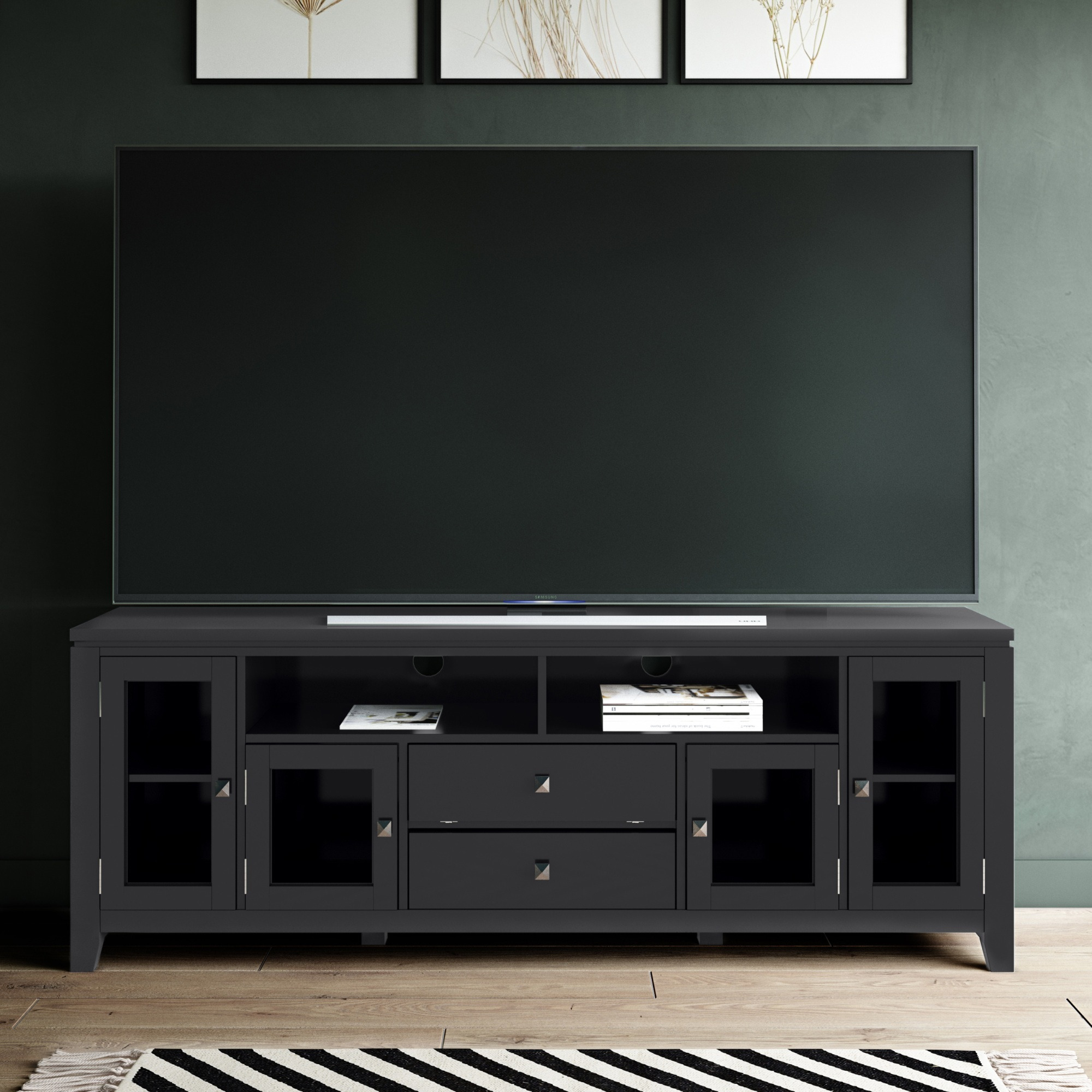 Cosmopolitan Solid Wood 72 in Wide TV Media Stand & For TVs up to 80 inches - Black