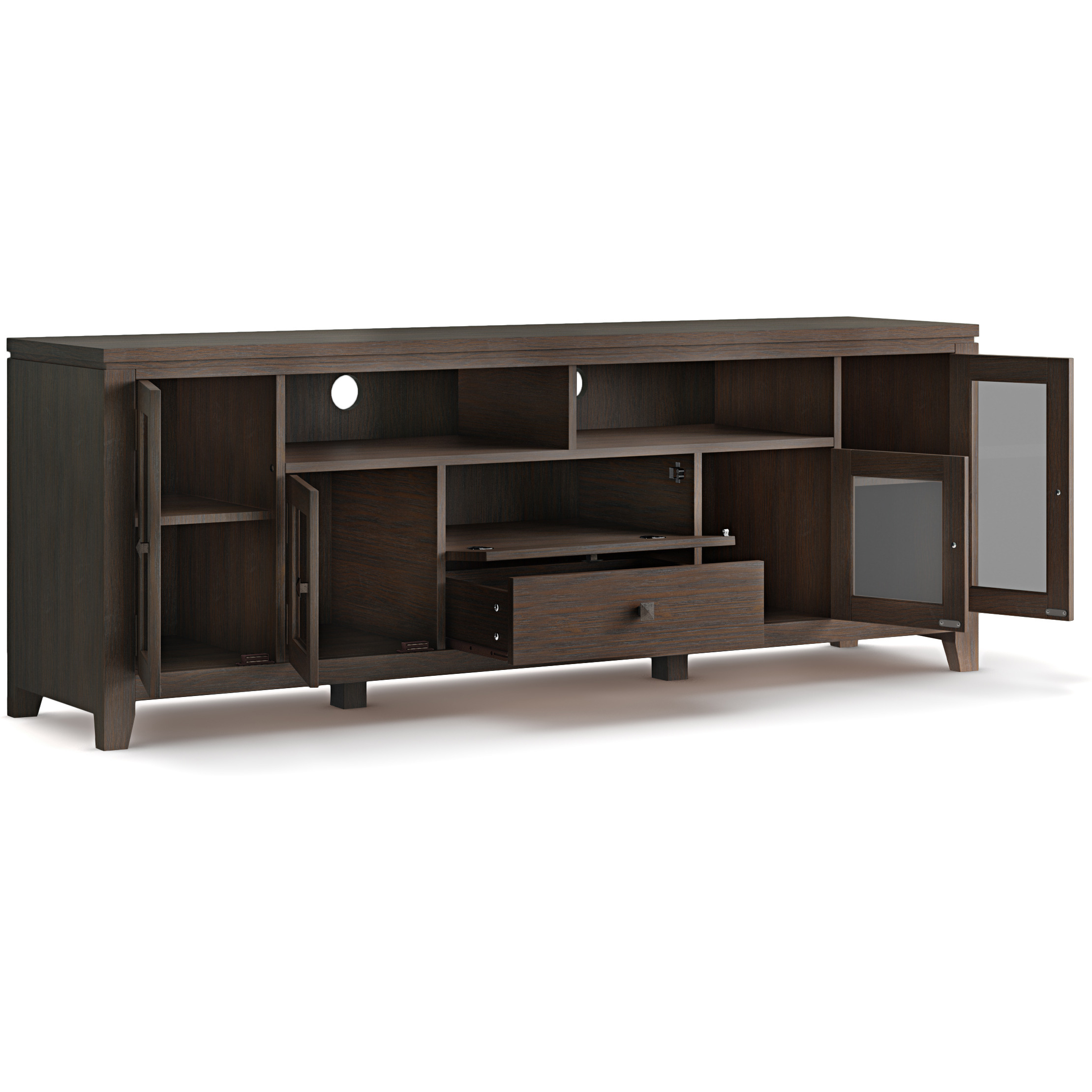 Cosmopolitan SOLID WOOD 72 inch Wide TV Media Stand in Farmhouse Brown For TVs up to 80 inches