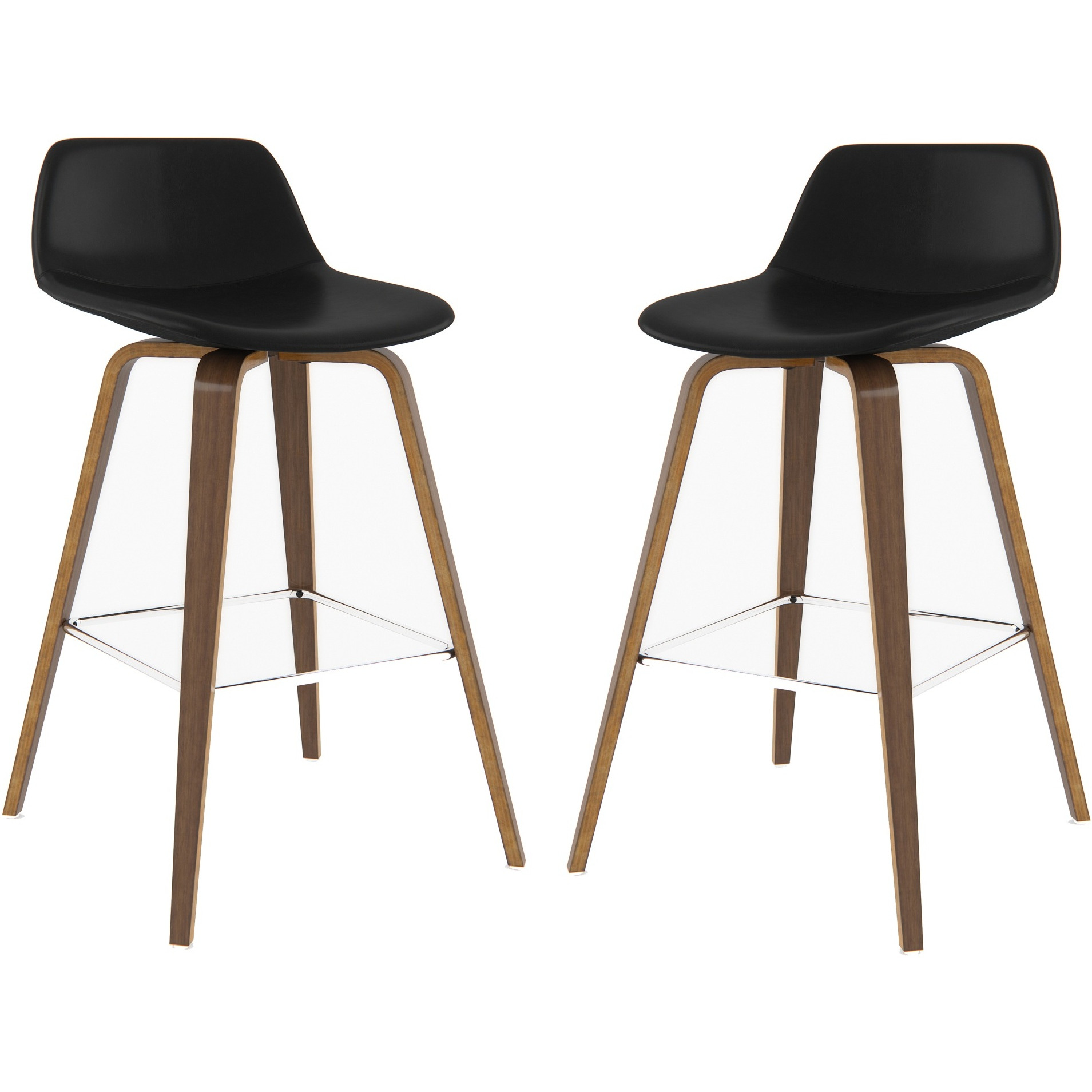 Randolph Mid-Century Modern Bentwood Counter Height Stool (Set of 2) in Black Faux Leather