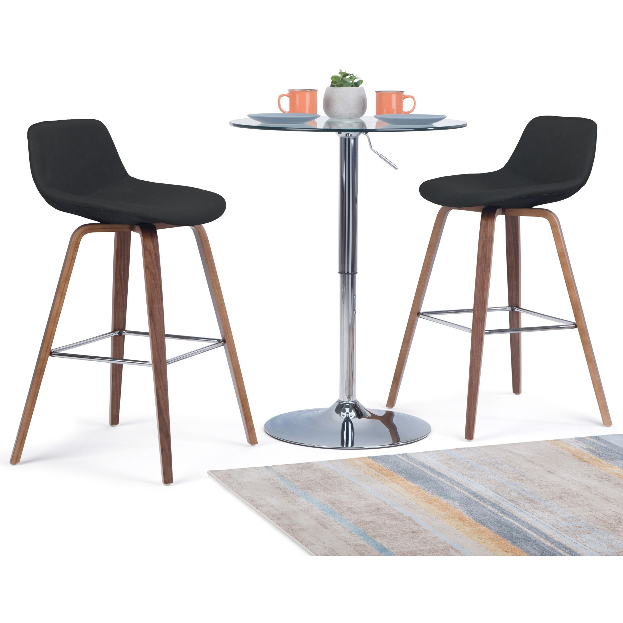 Randolph Mid-Century Modern Bentwood Counter Height Stool (Set of 2) in Black Faux Leather