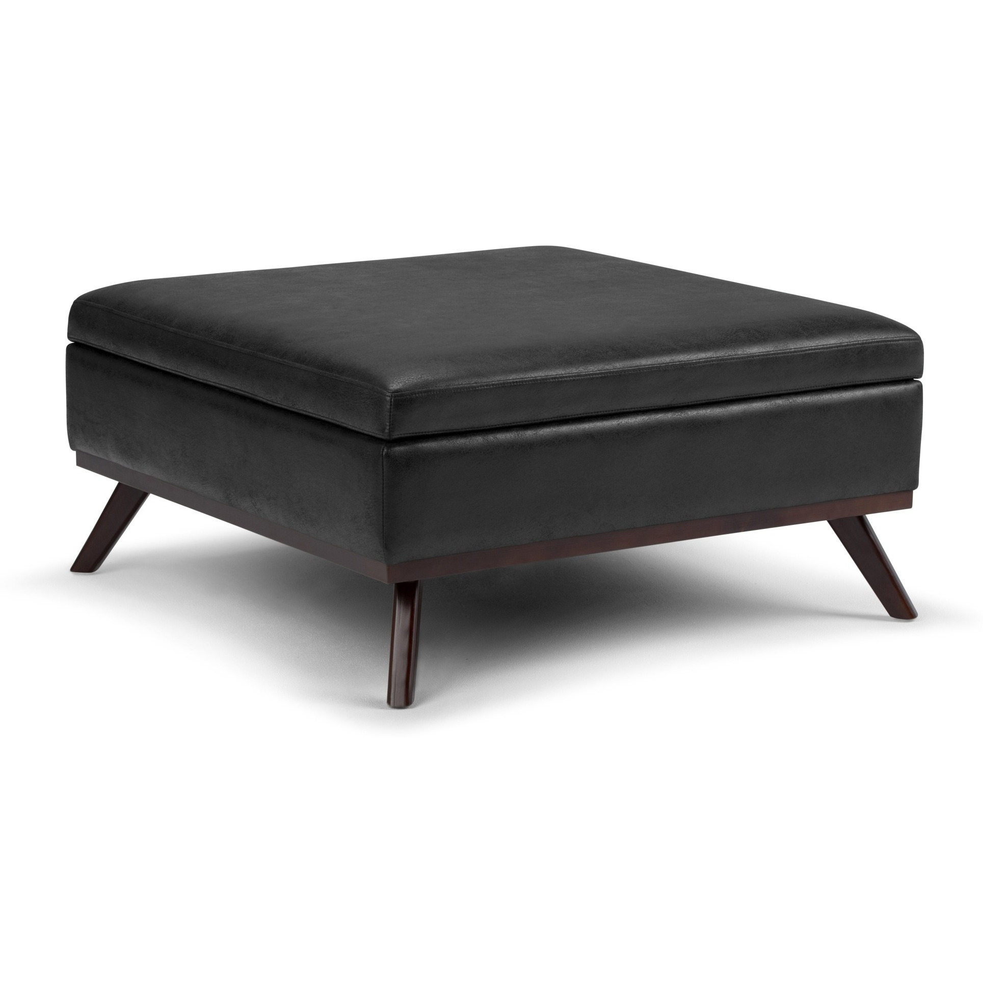 Owen 36 in Wide Square Square Coffee Table Storage Ottoman - Distressed Black