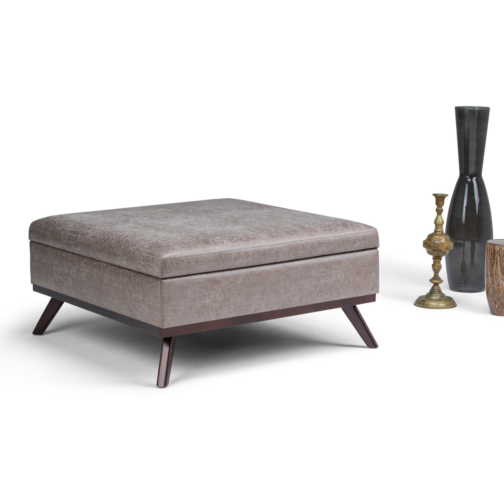 Owen 36 in Wide Square Square Coffee Table Storage Ottoman - Distressed Grey Taupe