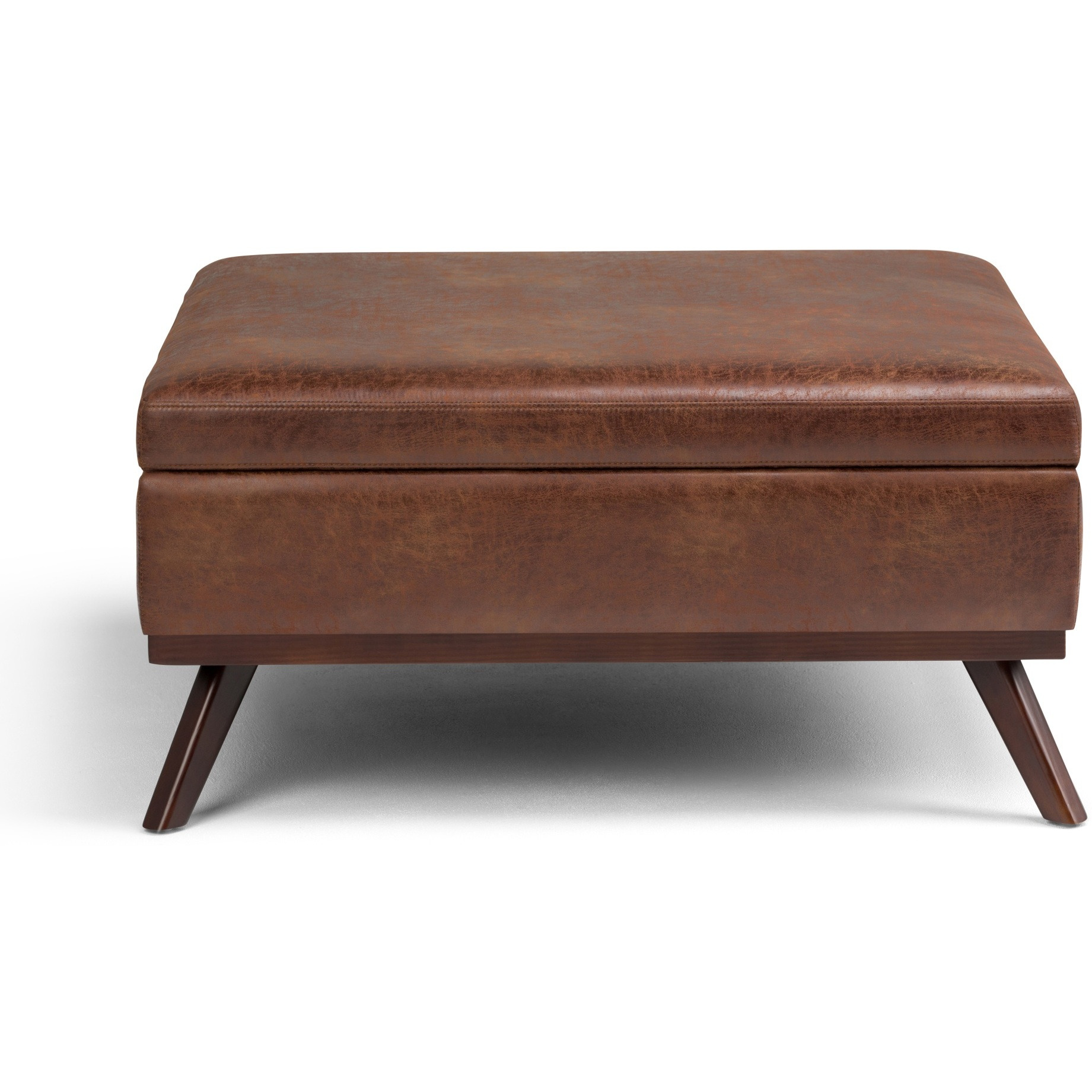 Owen 36 in Wide Square Square Coffee Table Storage Ottoman - Distressed Saddle Brown
