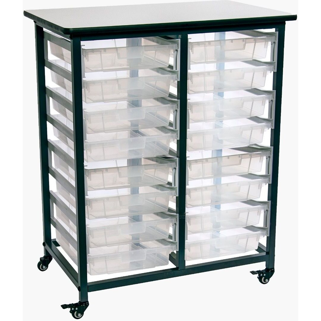 Mobile Bin Storage Unit - Double Row with Small Clear Bins