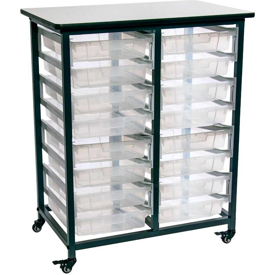 Mobile Bin Storage Unit - Double Row with Small Clear Bins