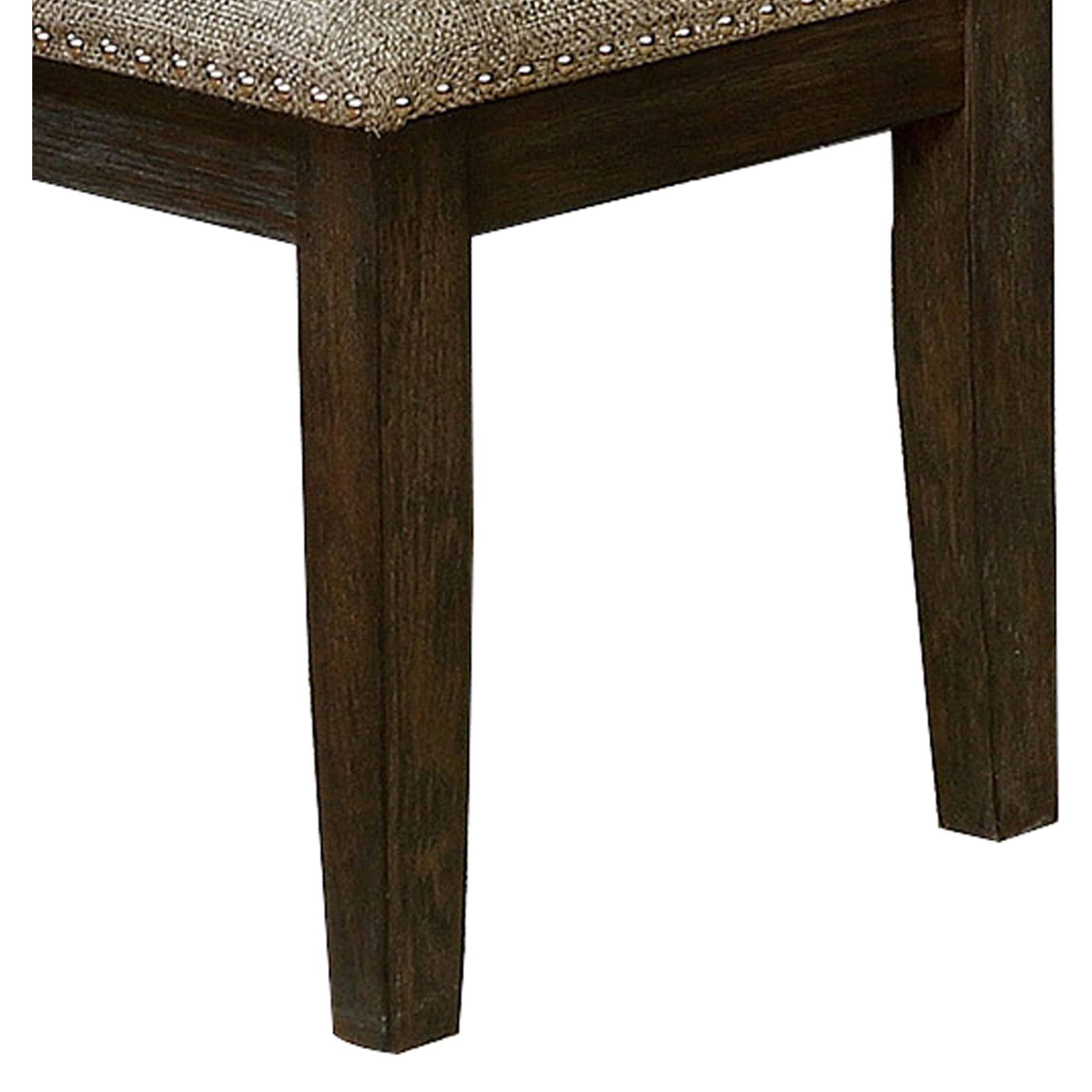 Fabric Upholstered Bench with Nailhead Trim and Tapered Legs, Gray and Espresso