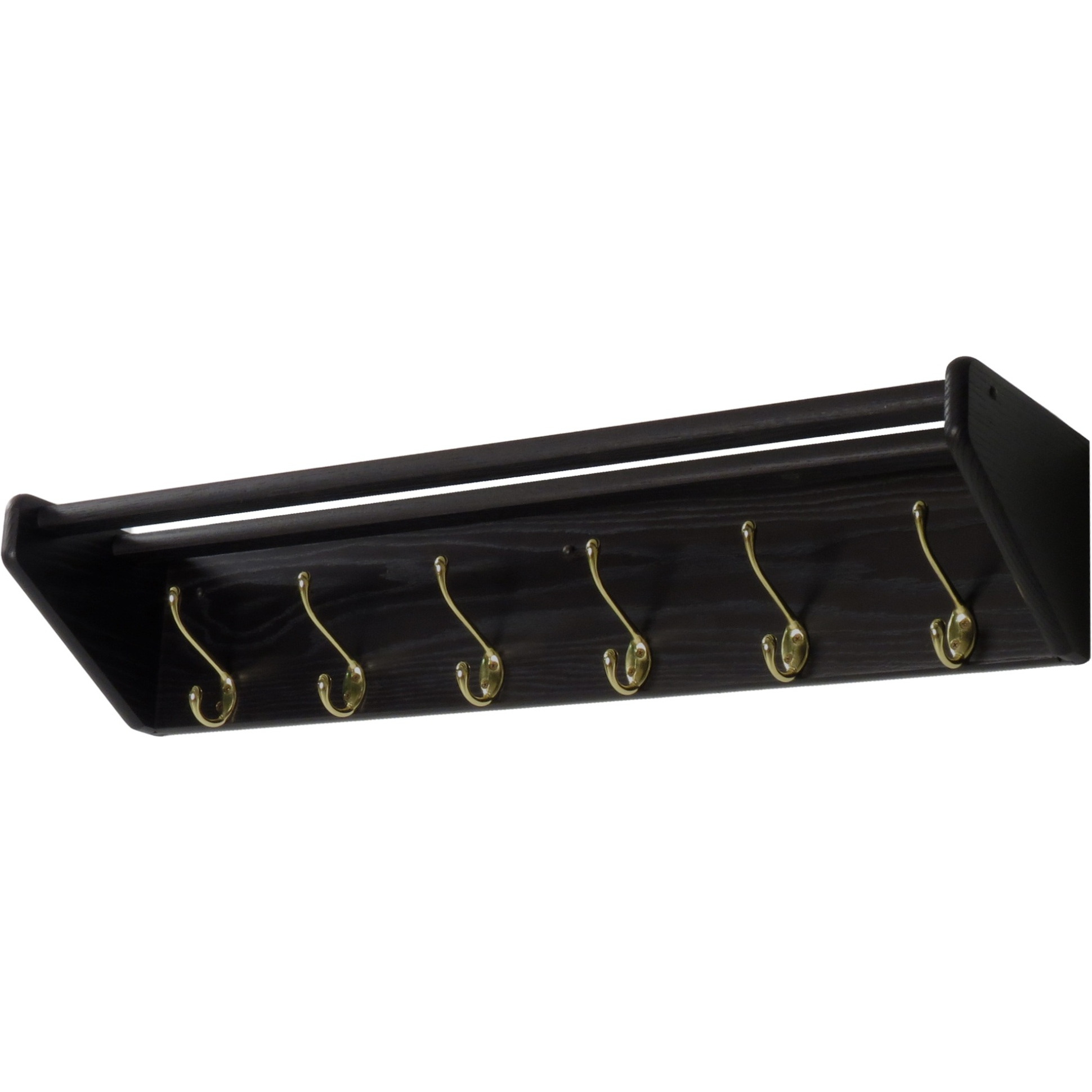 Wooden Mallet 6 Hook Shelf, Brass Hooks, Black