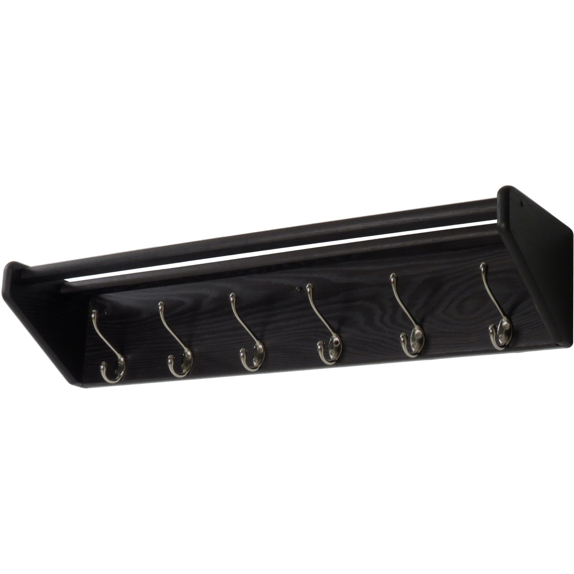 Wooden Mallet 6 Hook Shelf, Nickel Hooks, Black