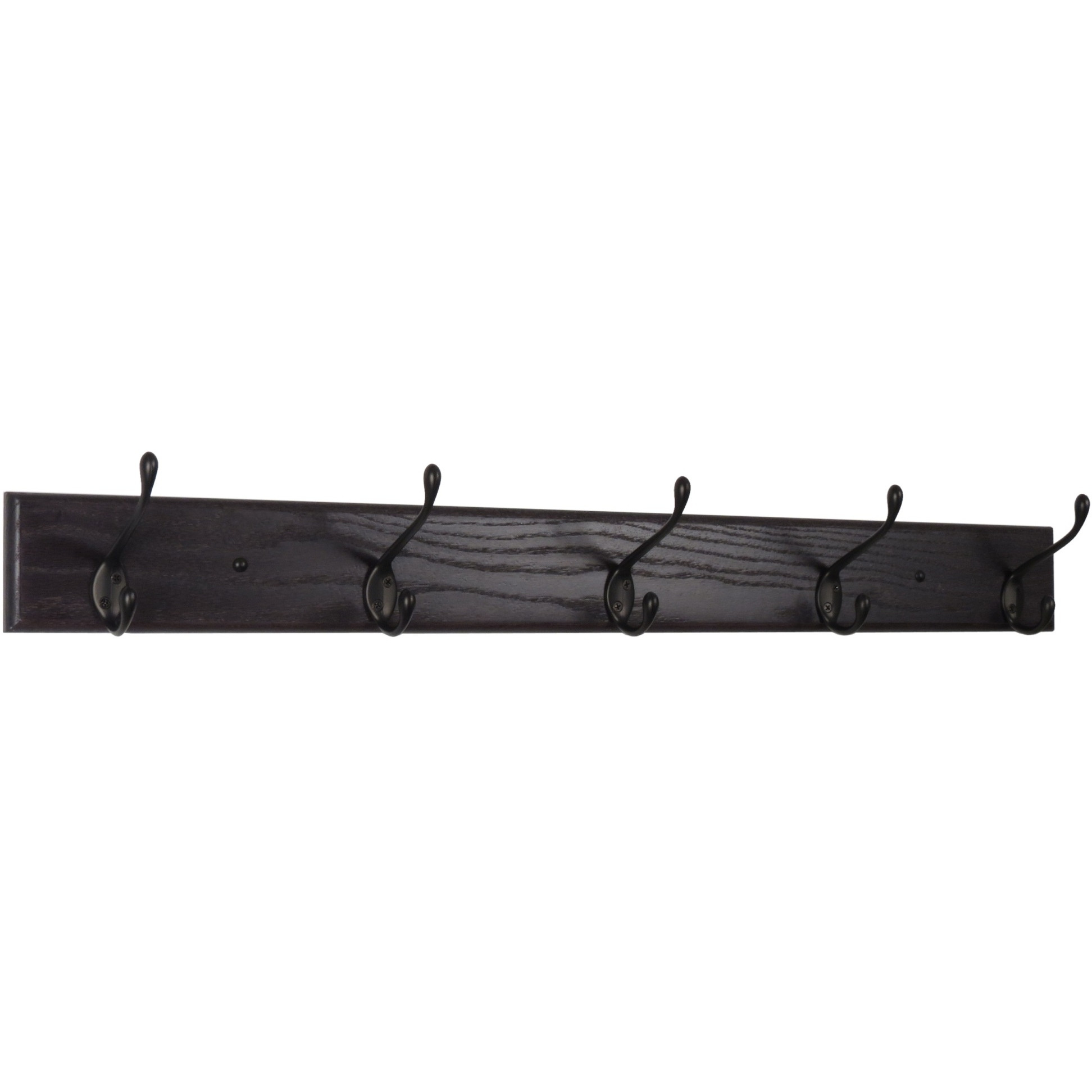 Wooden Mallet 5 Hook Coat Rack, Black Hooks, Black