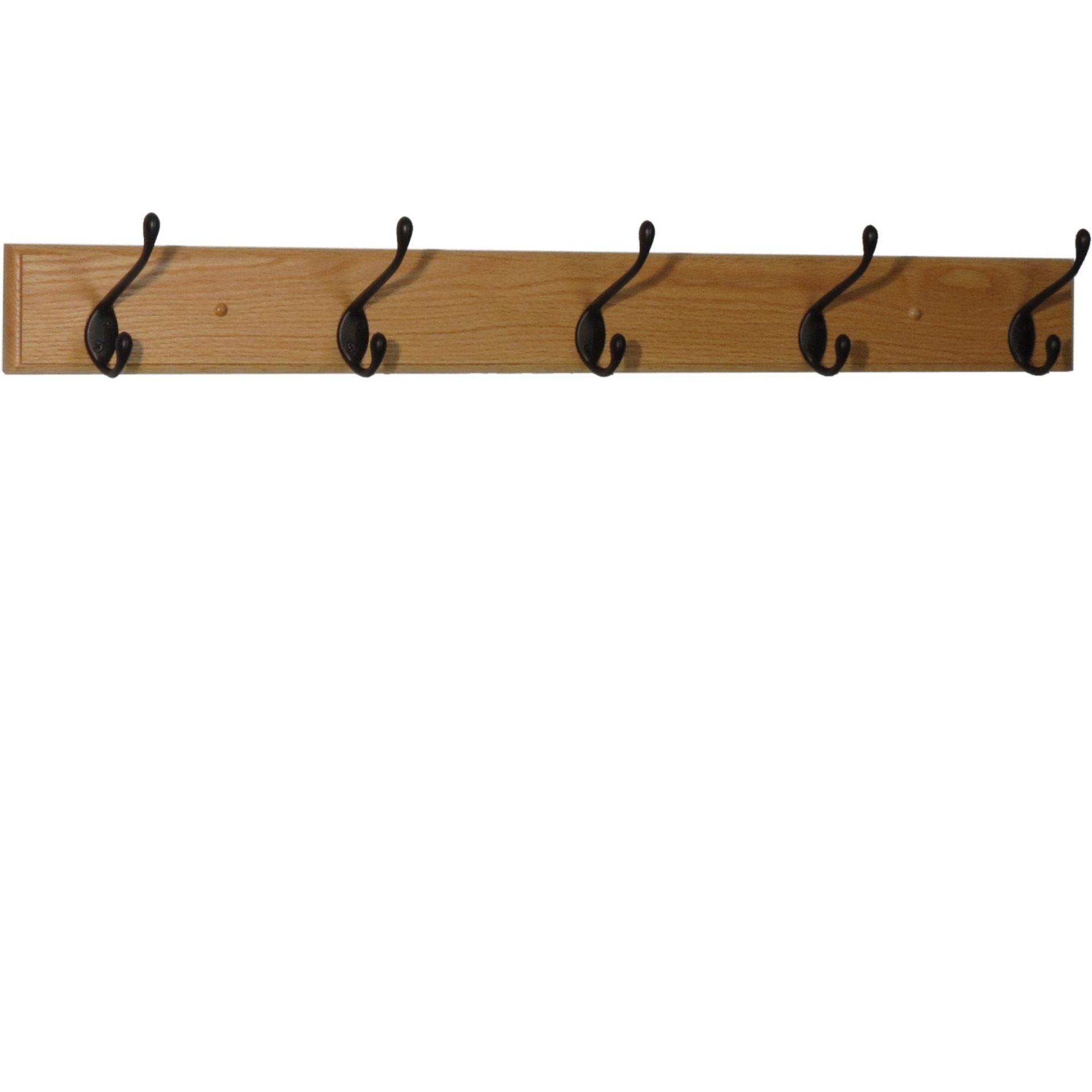 Wooden Mallet 5 Hook Coat Rack, Black Hooks, Light Oak