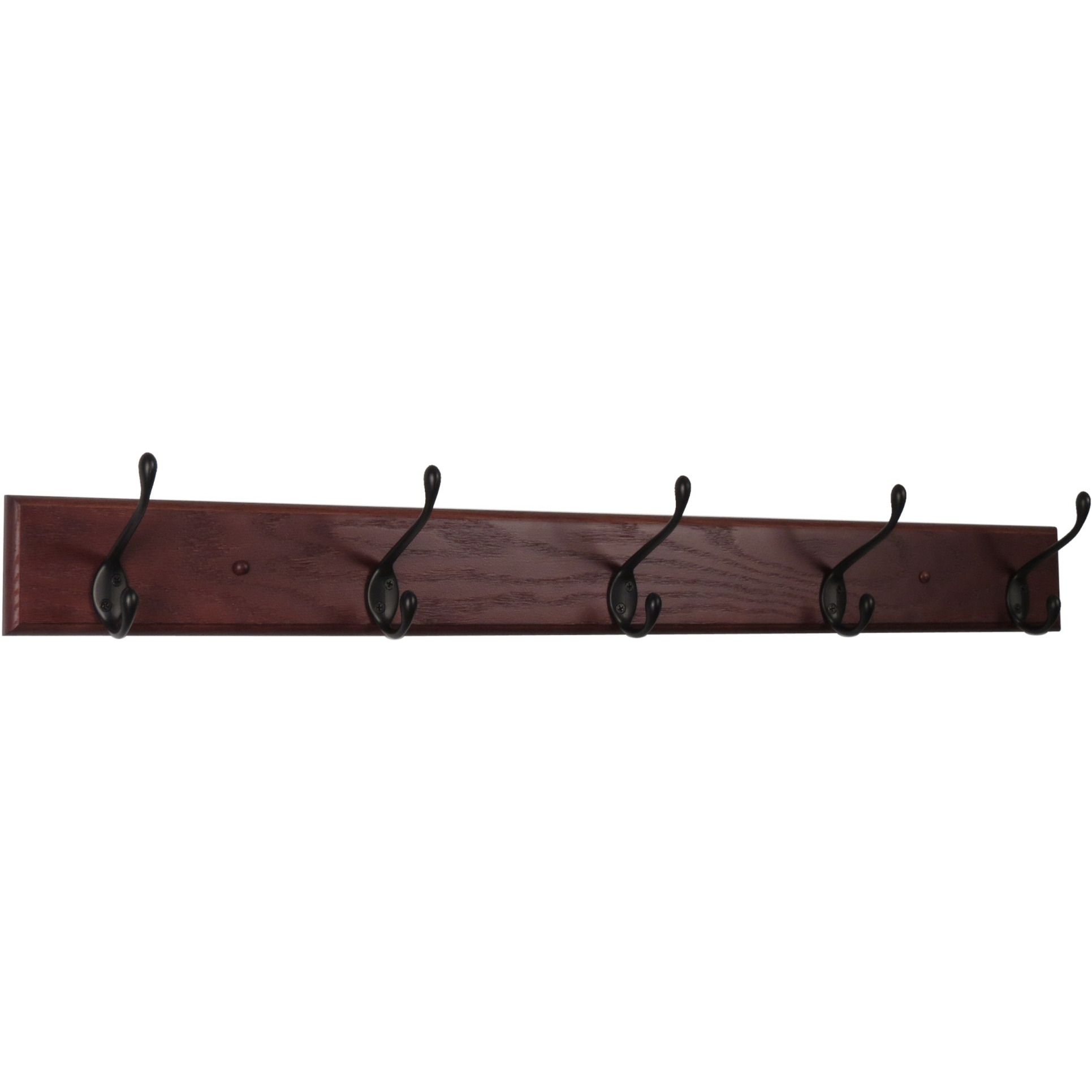 Wooden Mallet 5 Hook Coat Rack, Black Hooks, Mahogany