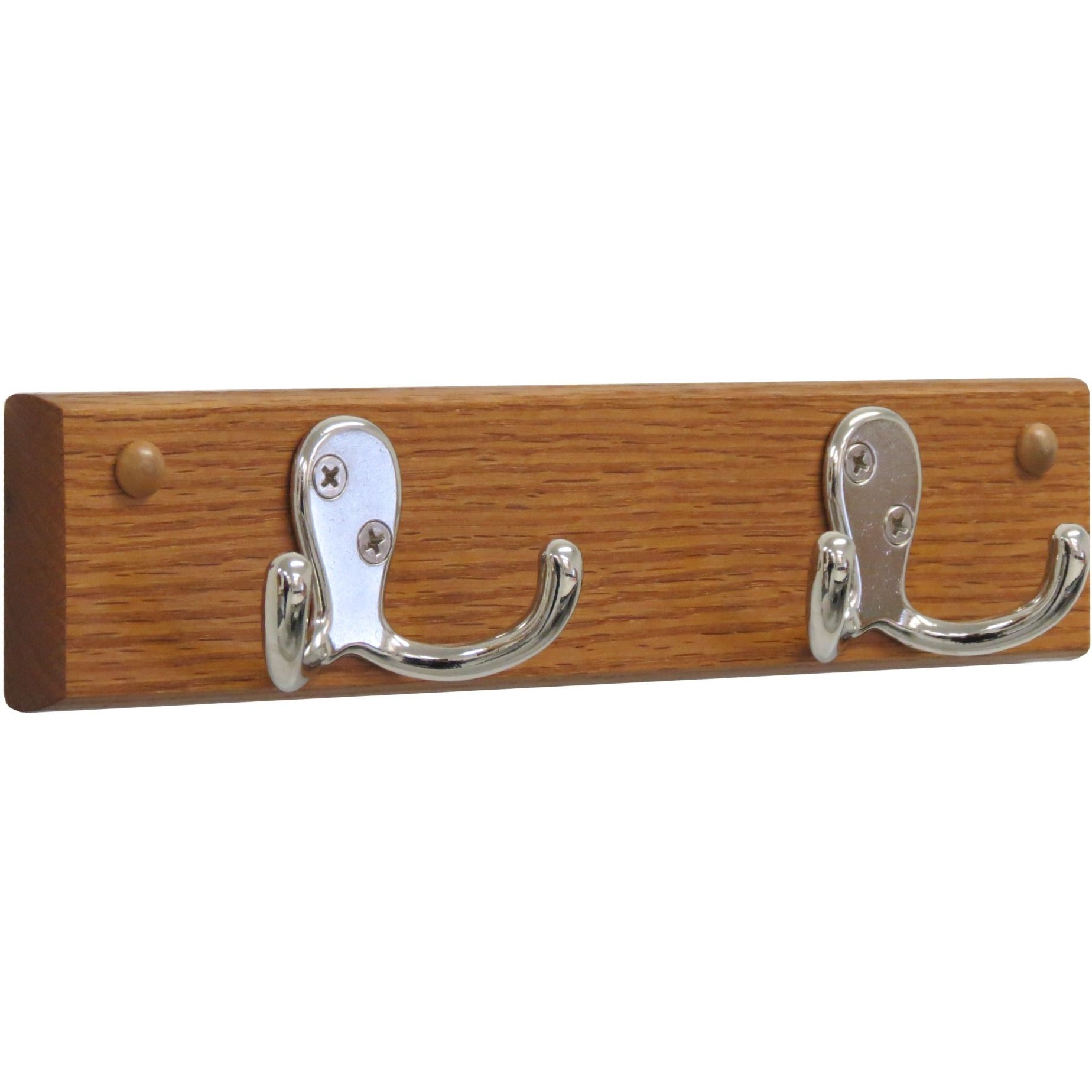 Wooden Mallet 2 Double Prong Hook Rail/Coat Rack, Nickel Hooks, Medium Oak