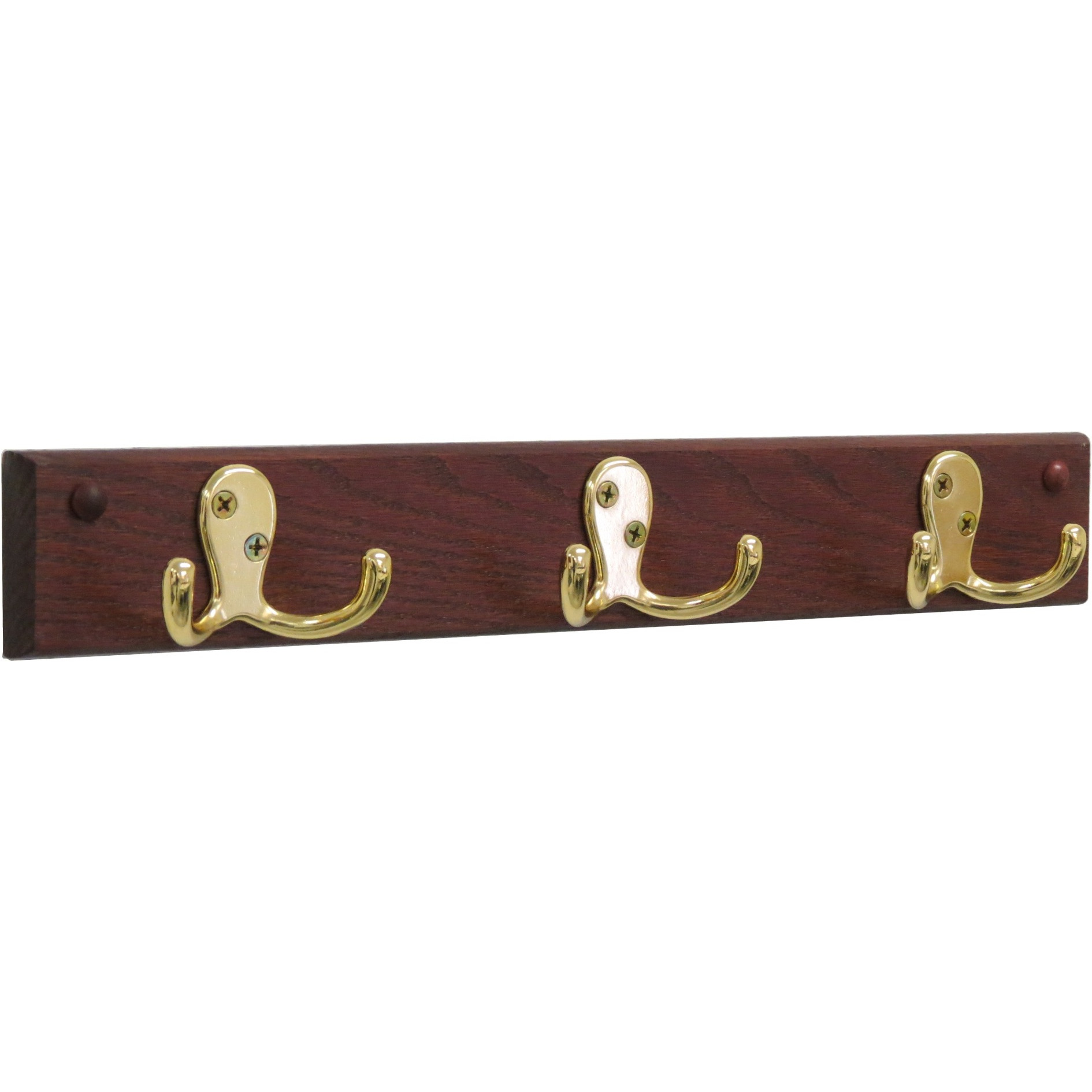 Wooden Mallet 3 Double Prong Hook Rail/Coat Rack, Brass Hooks, Mahogany