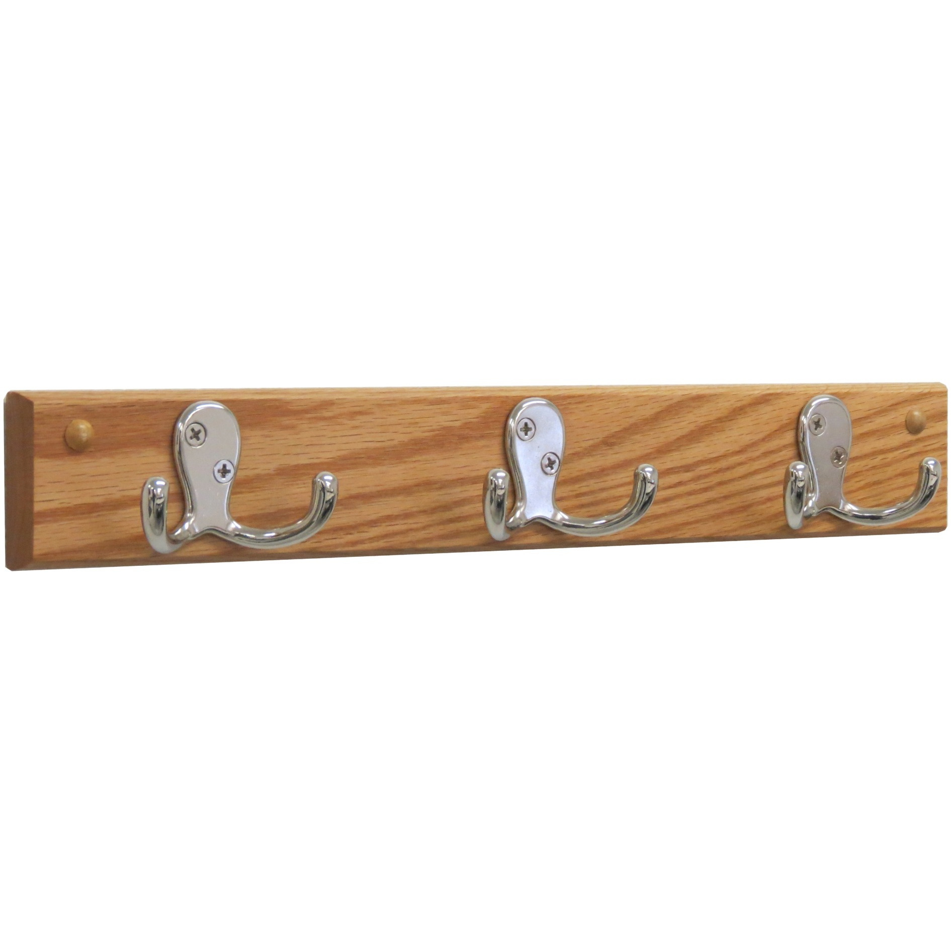 Wooden Mallet 3 Double Prong Hook Rail/Coat Rack, Nickel Hooks, Light Oak