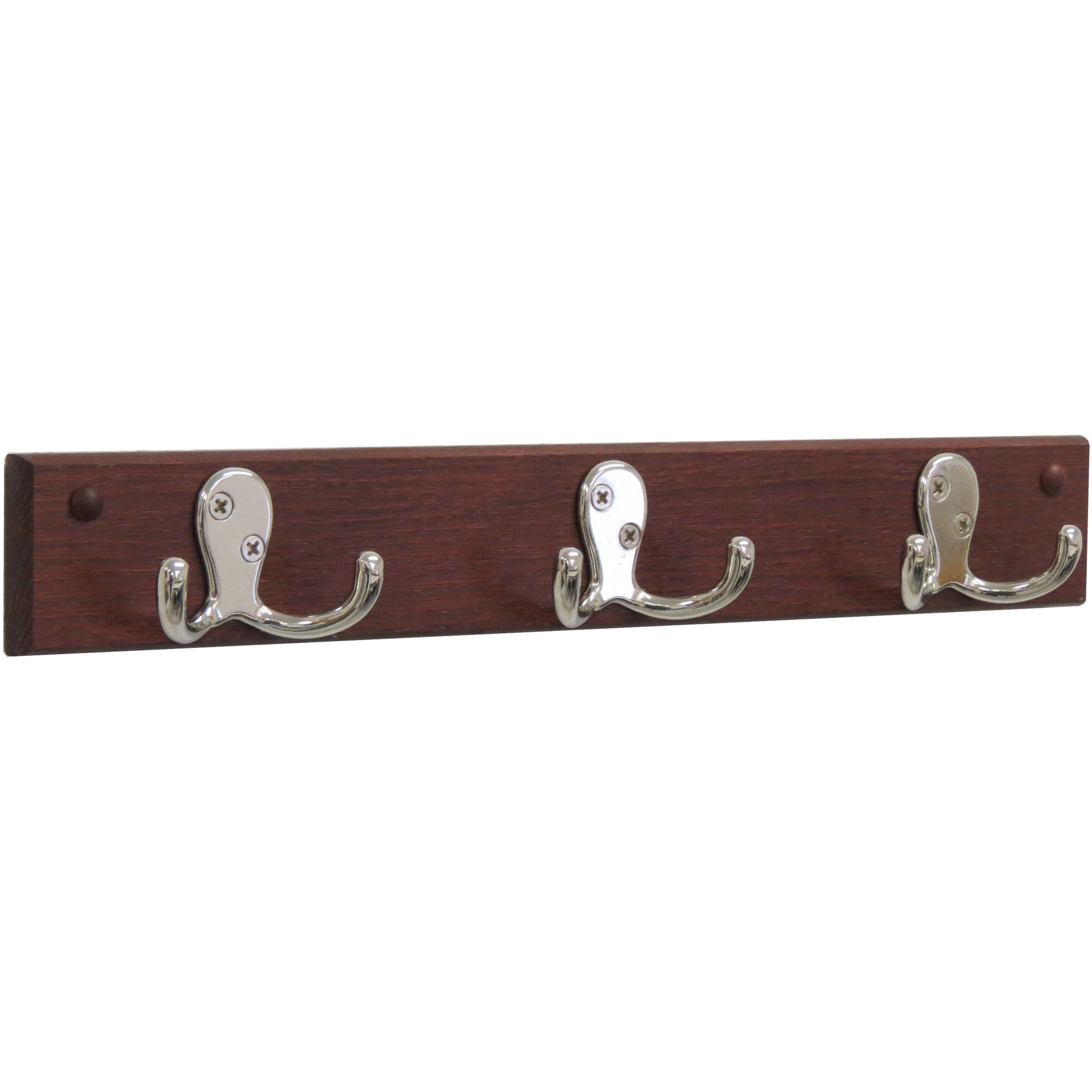 Wooden Mallet 3 Double Prong Hook Rail/Coat Rack, Nickel Hooks, Mahogany