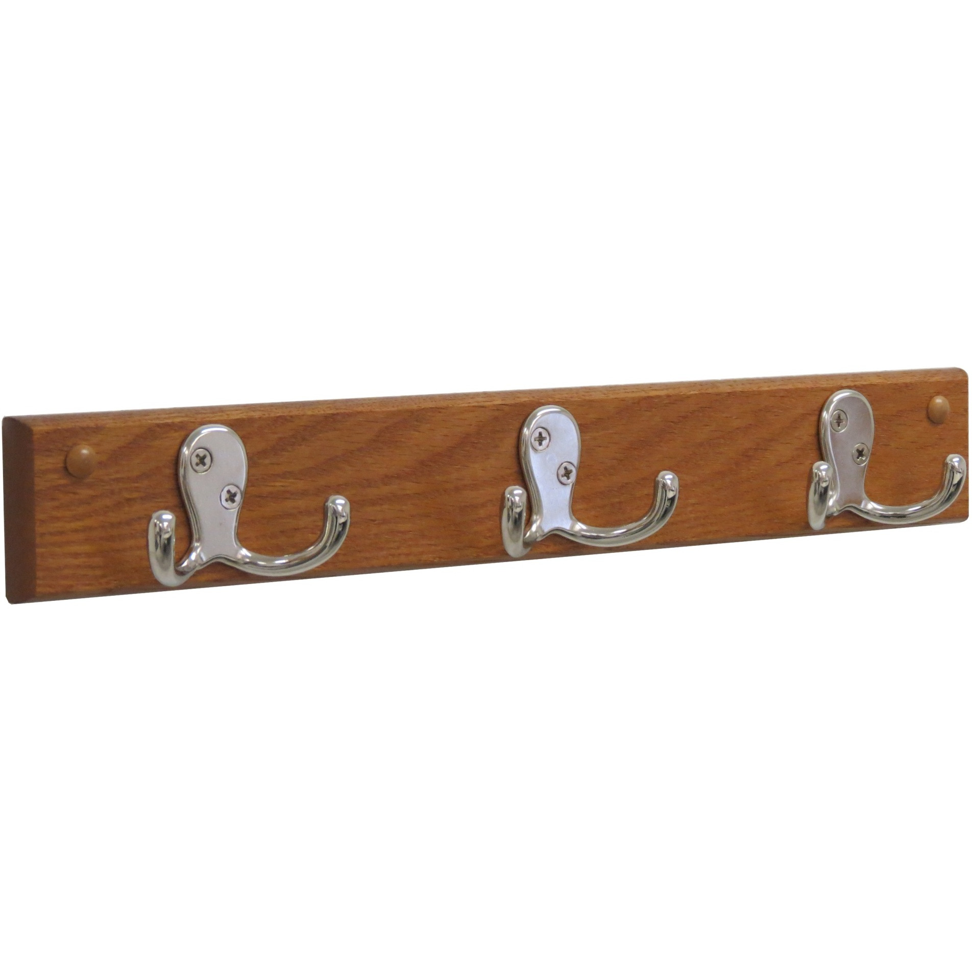 Wooden Mallet 3 Double Prong Hook Rail/Coat Rack, Nickel Hooks, Medium Oak