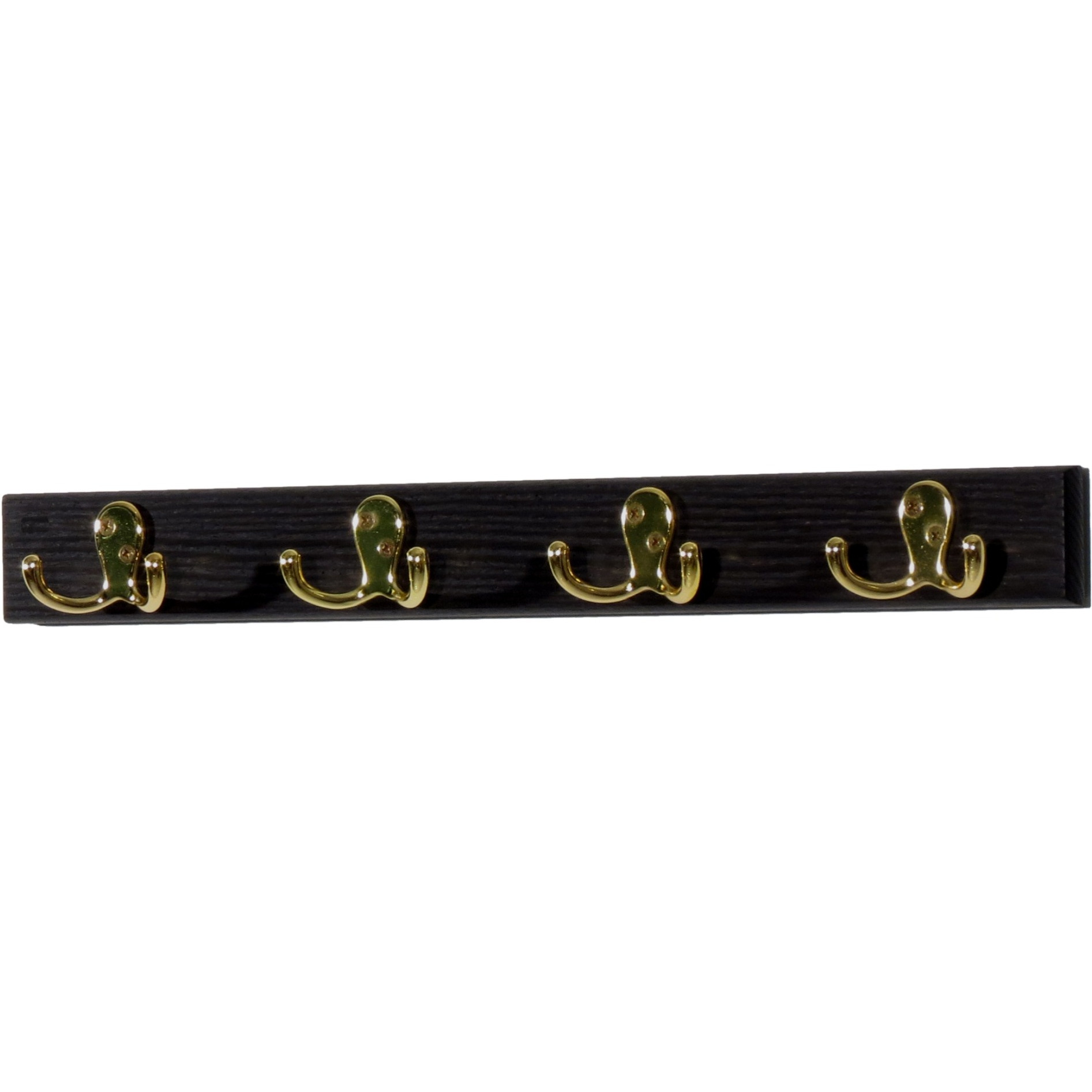 Wooden Mallet 4 Double Prong Hook Rail/Coat Rack, Brass Hooks, Black