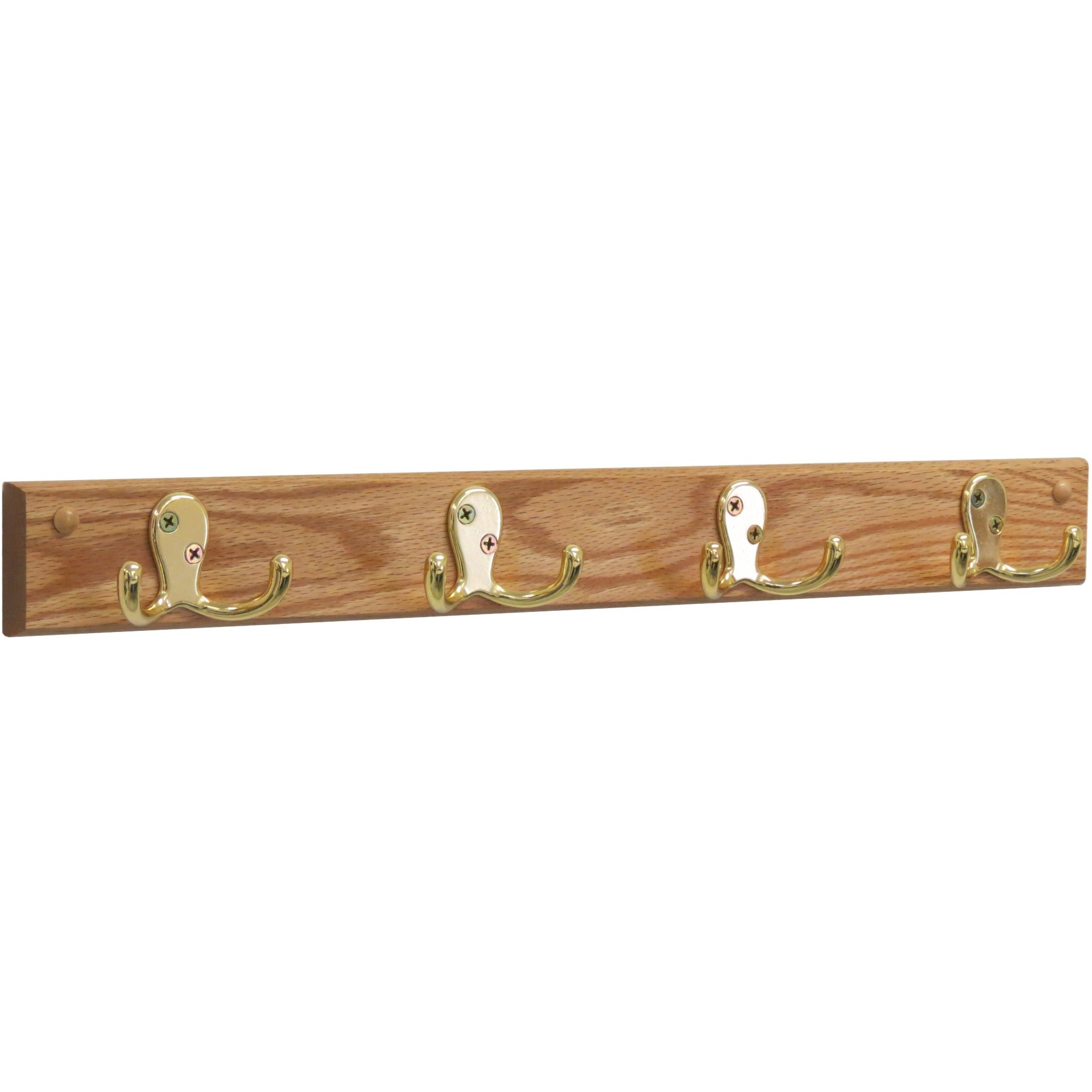 Wooden Mallet 4 Double Prong Hook Rail/Coat Rack, Brass Hooks, Light Oak