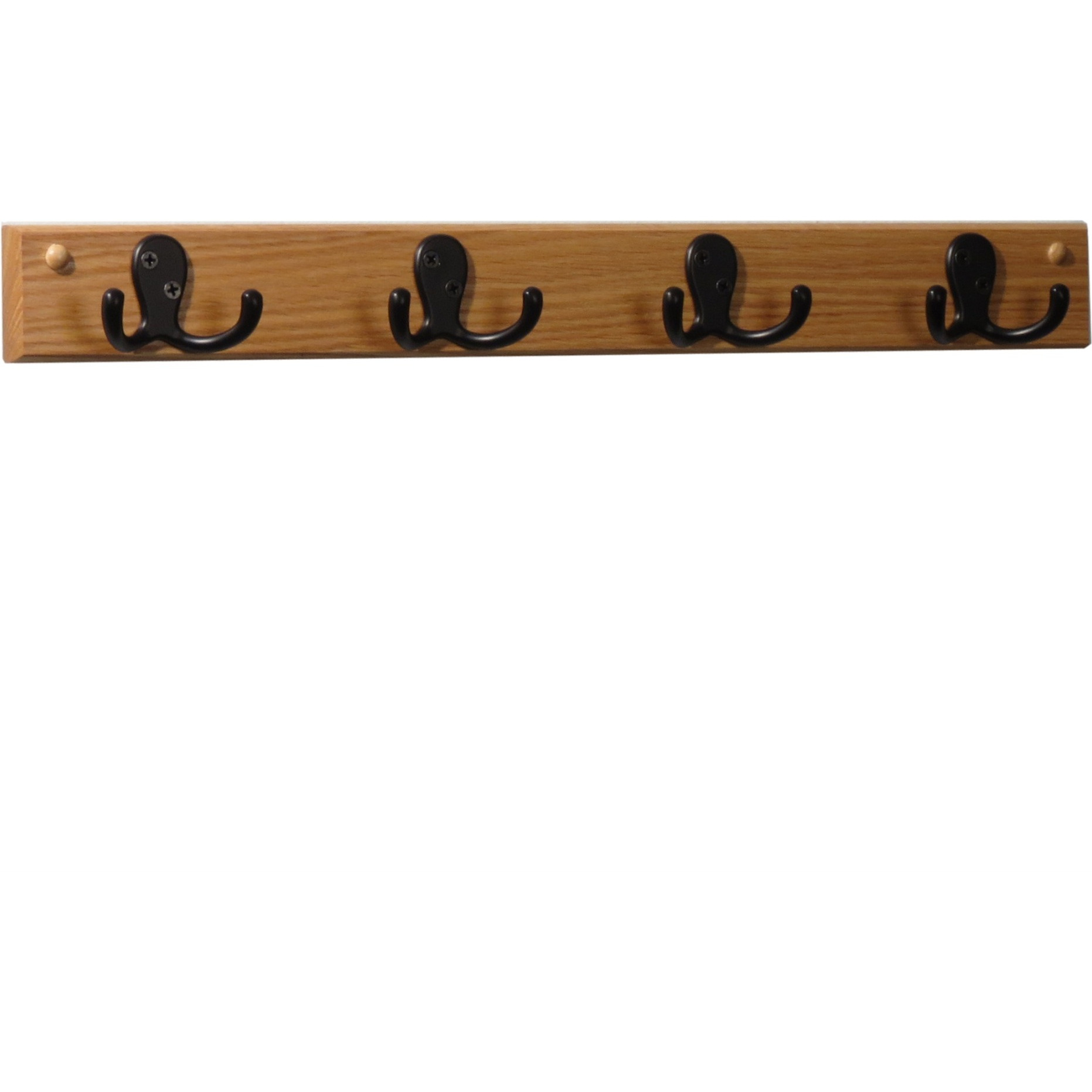 Wooden Mallet 4 Double Prong Hook Rail/Coat Rack, Black Hooks, Light Oak