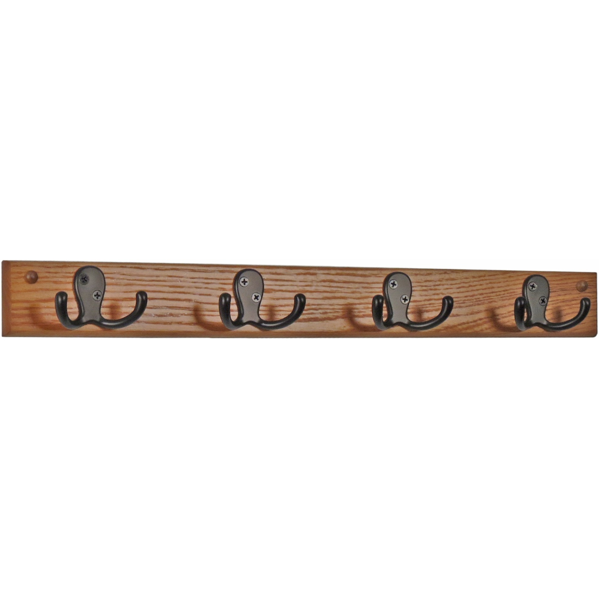 Wooden Mallet 4 Double Prong Hook Rail/Coat Rack, Black Hooks, Medium Oak