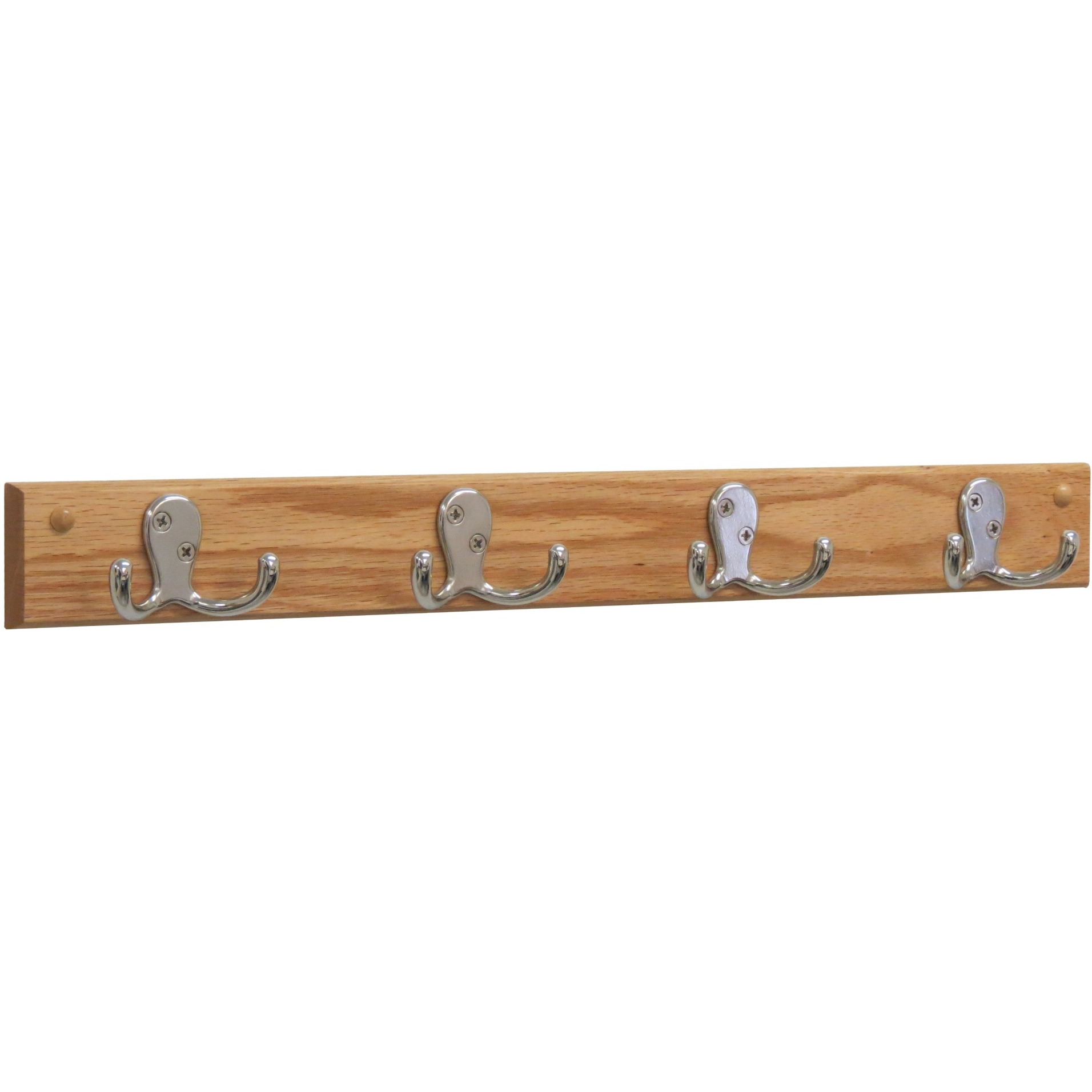 Wooden Mallet 4 Double Prong Hook Rail/Coat Rack, Nickel Hooks, Light Oak