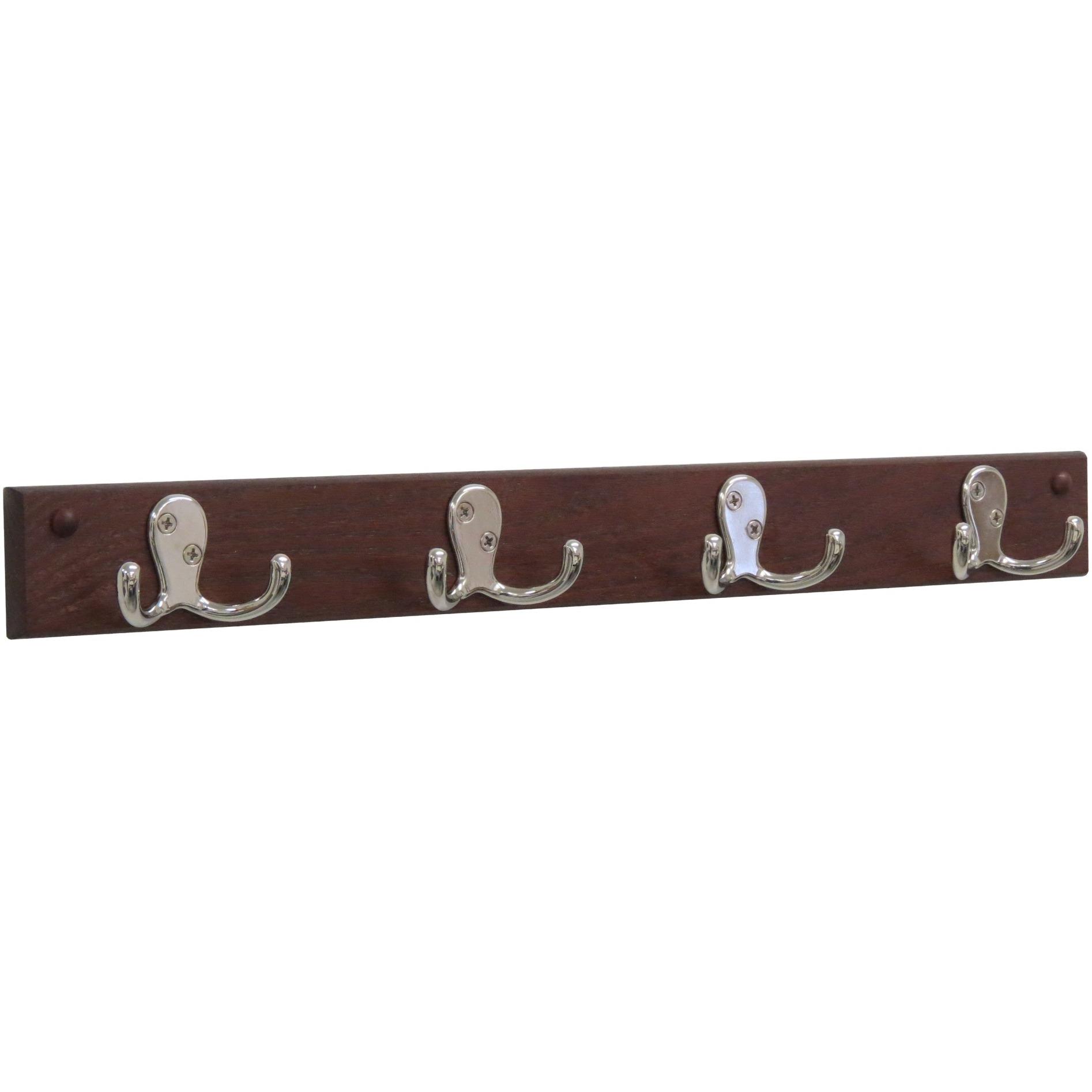 Wooden Mallet 4 Double Prong Hook Rail/Coat Rack, Nickel Hooks, Mahogany