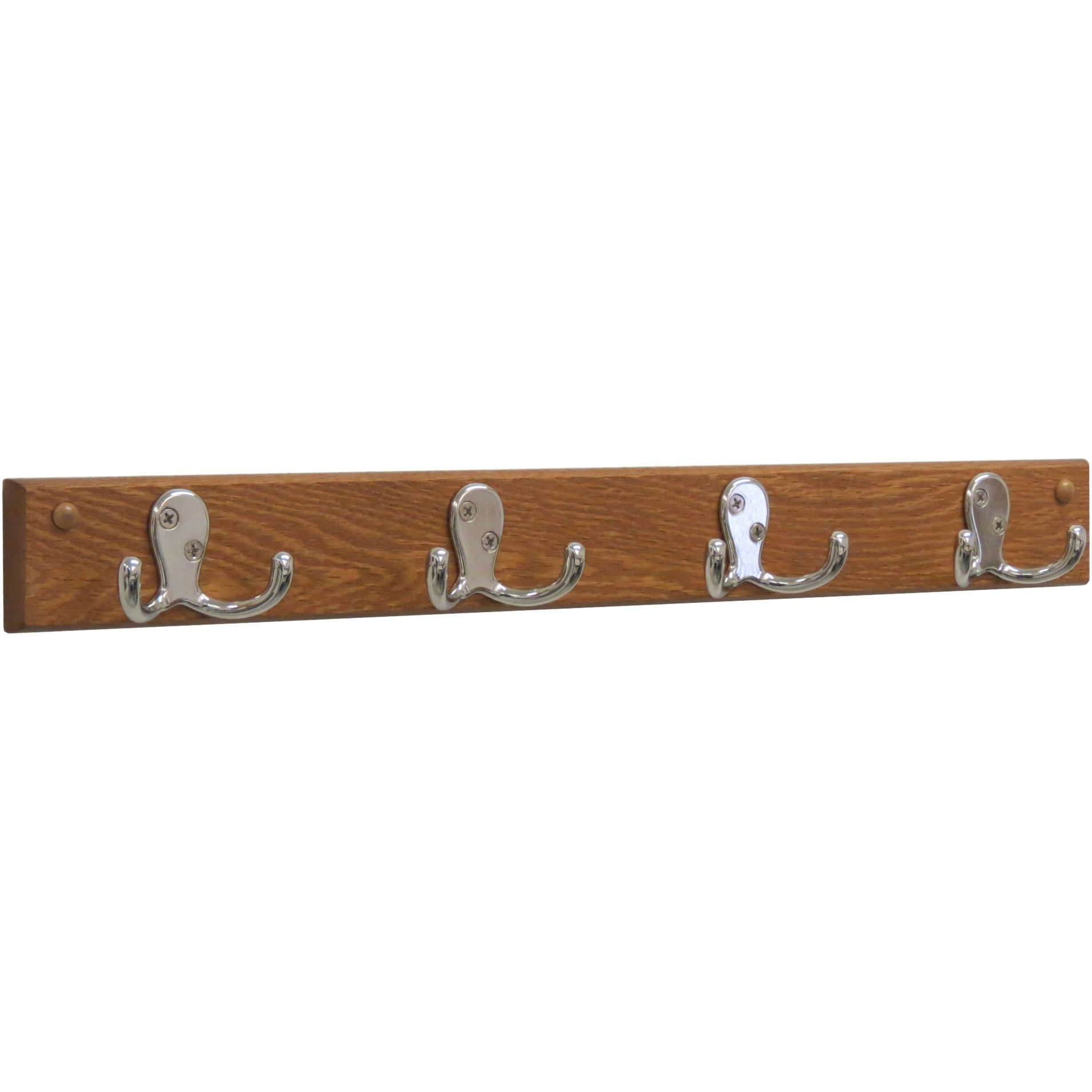 Wooden Mallet 4 Double Prong Hook Rail/Coat Rack, Nickel Hooks, Medium Oak