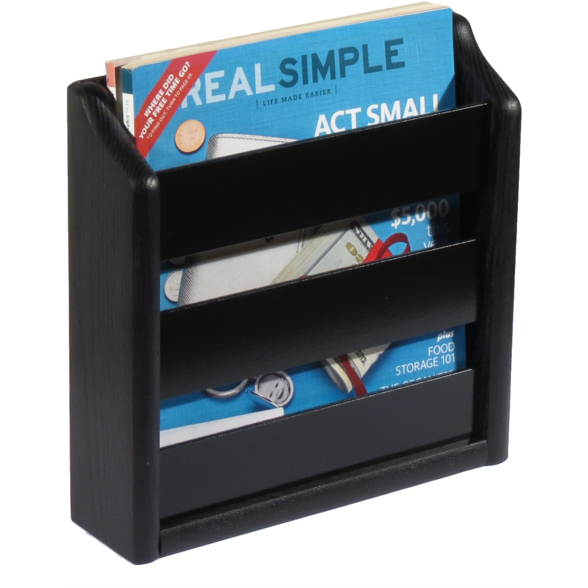 Wooden Mallet Oak Magazine Rack, Wall Mount or Tabletop, Black