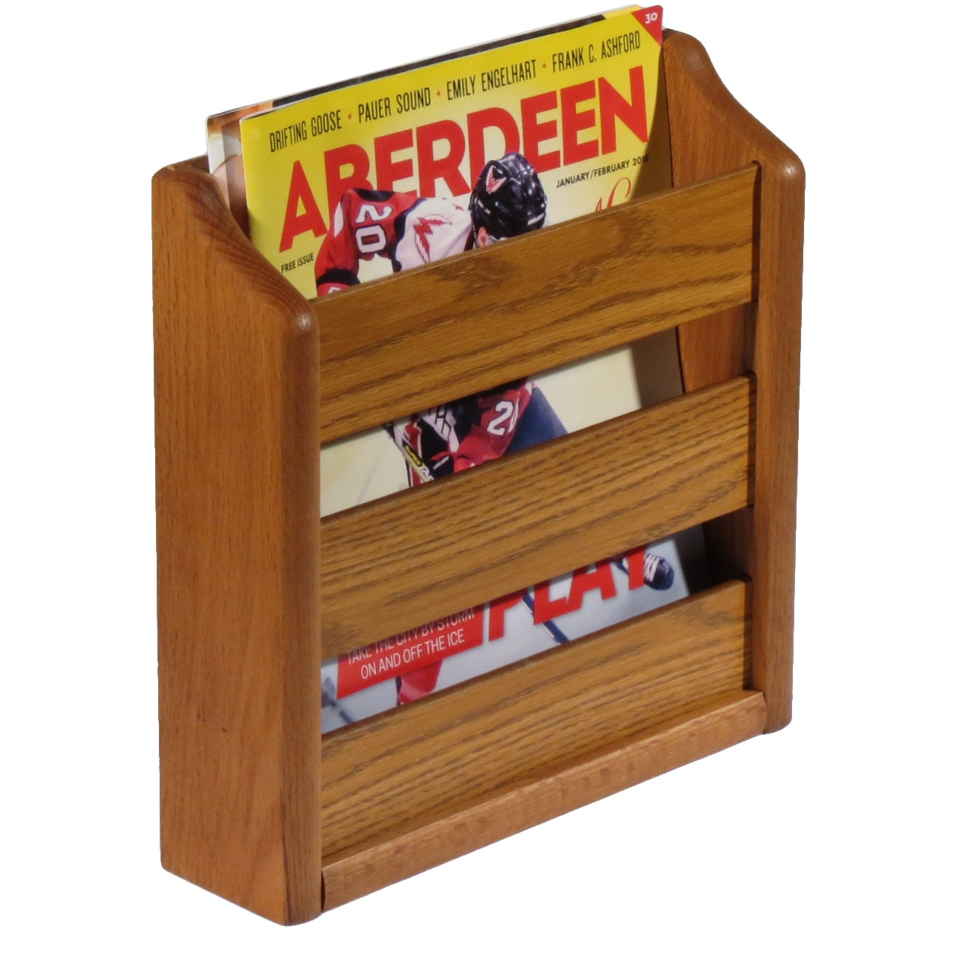 Wooden Mallet Oak Magazine Rack, Wall Mount or Tabletop, Medium Oak