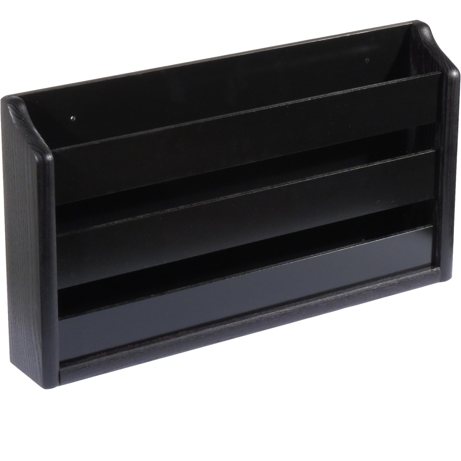 Wooden Mallet Doublewide Oak Magazine Rack, Wall Mount or Tabletop, Black