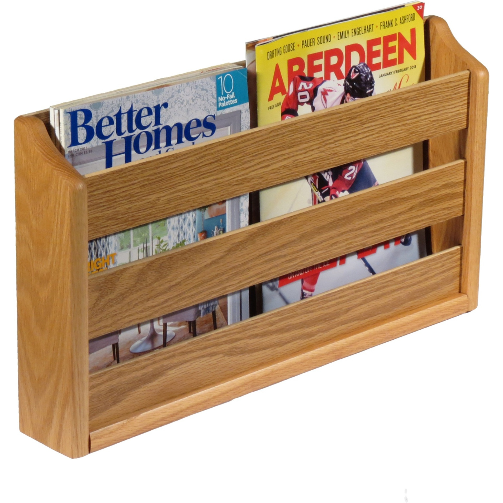 Wooden Mallet Doublewide Oak Magazine Rack, Wall Mount or Tabletop, Light Oak