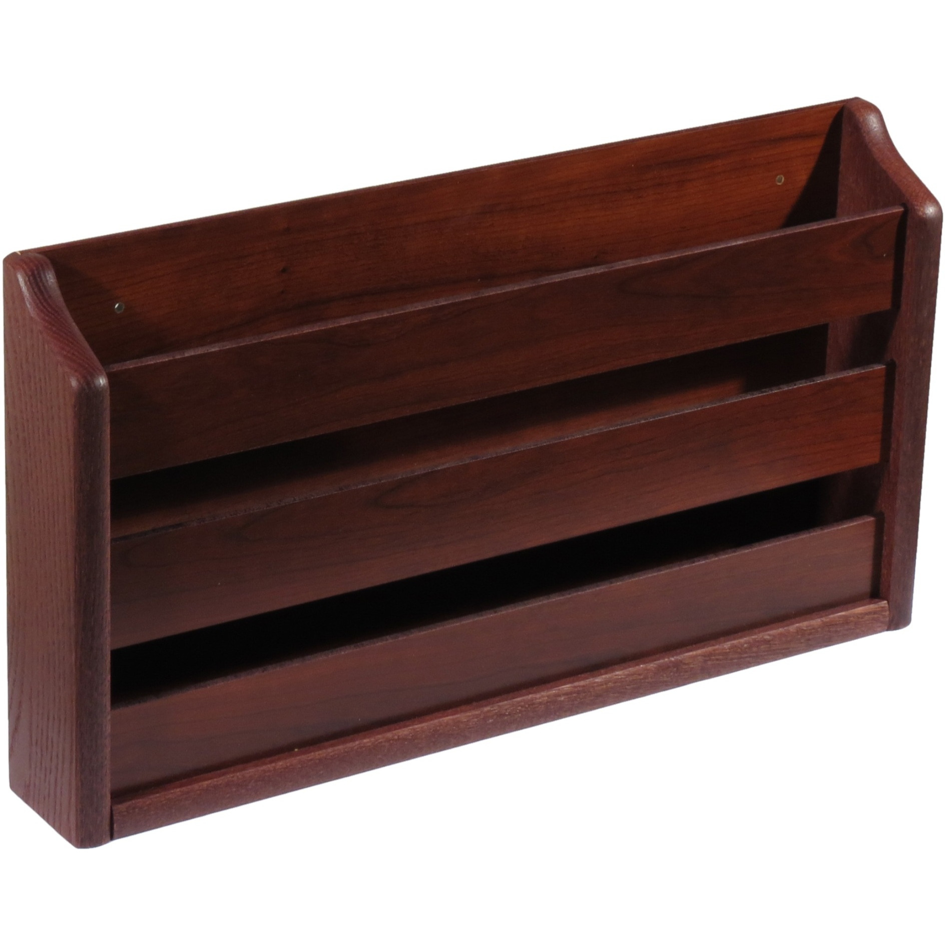 Wooden Mallet Doublewide Oak Magazine Rack, Wall Mount or Tabletop, Mahogany