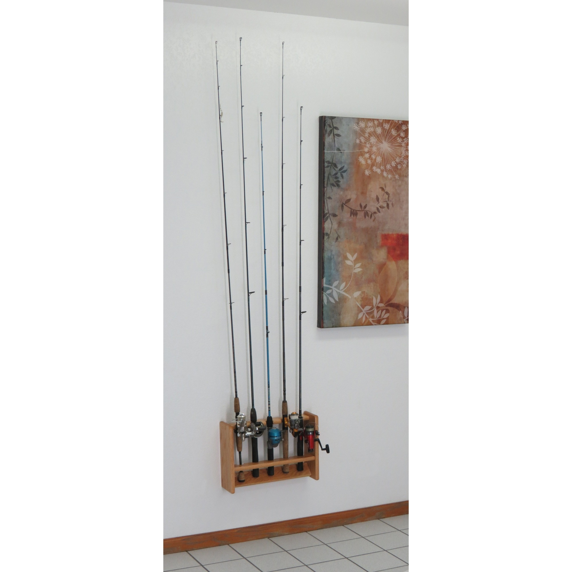Wooden Mallet Fishing Rod Rack, 5 Rod, Light Oak