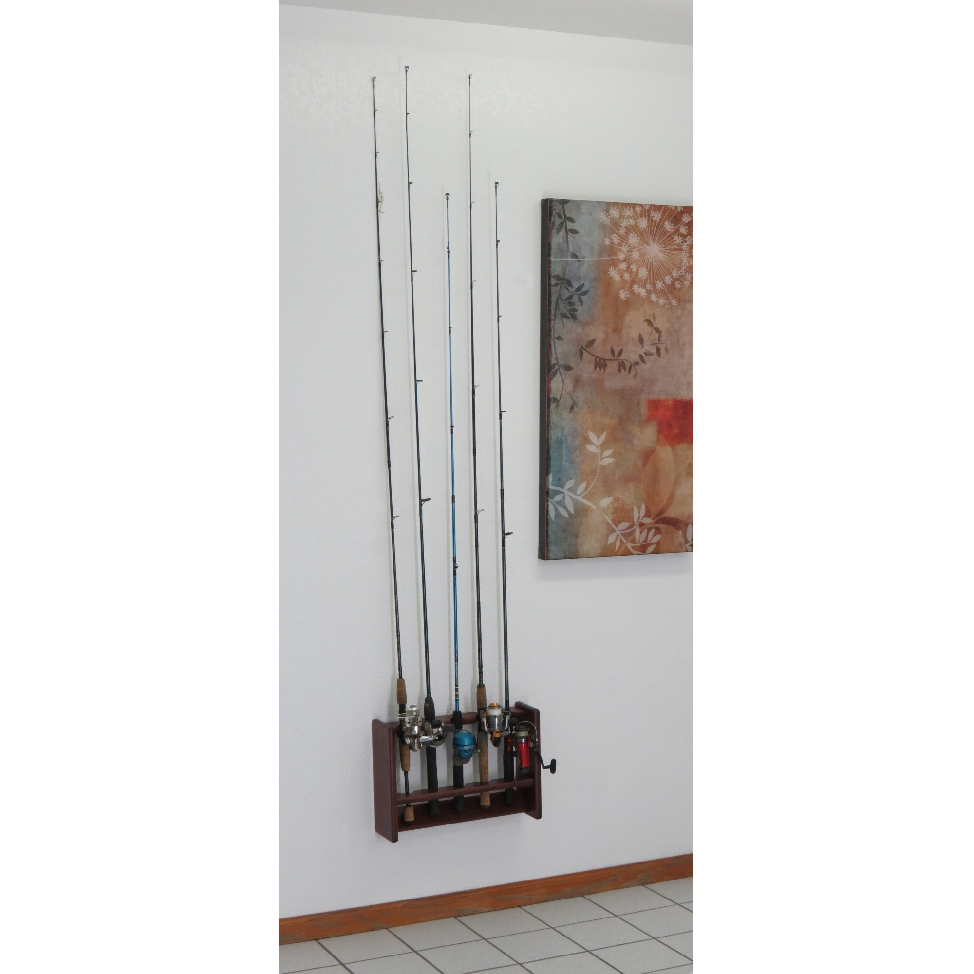 Wooden Mallet Fishing Rod Rack, 5 Rod, Mahogany