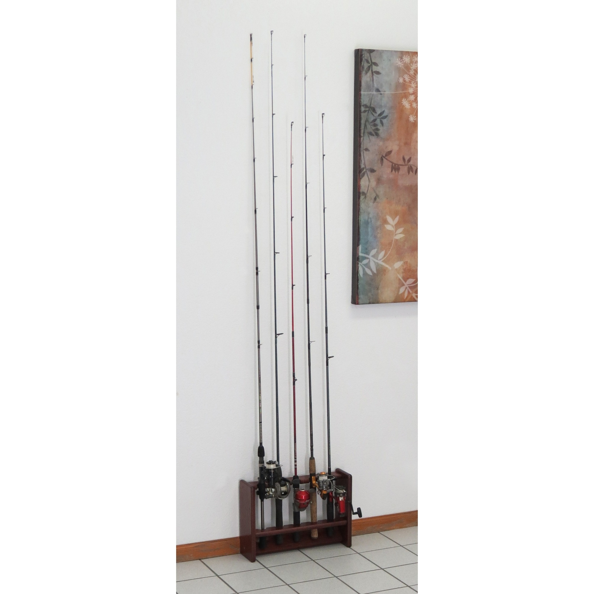 Wooden Mallet Fishing Rod Rack, 5 Rod, Mahogany