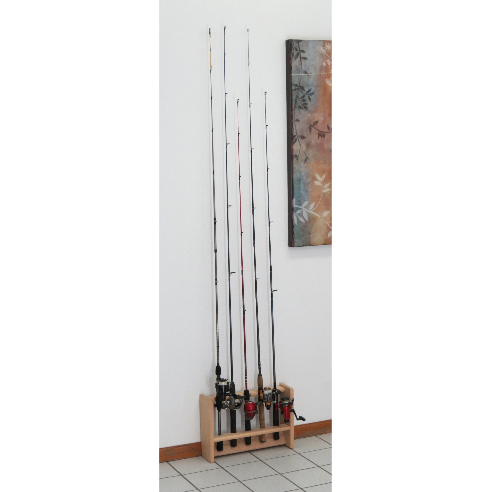 Wooden Mallet Fishing Rod Rack, 5 Rod, Unfinished