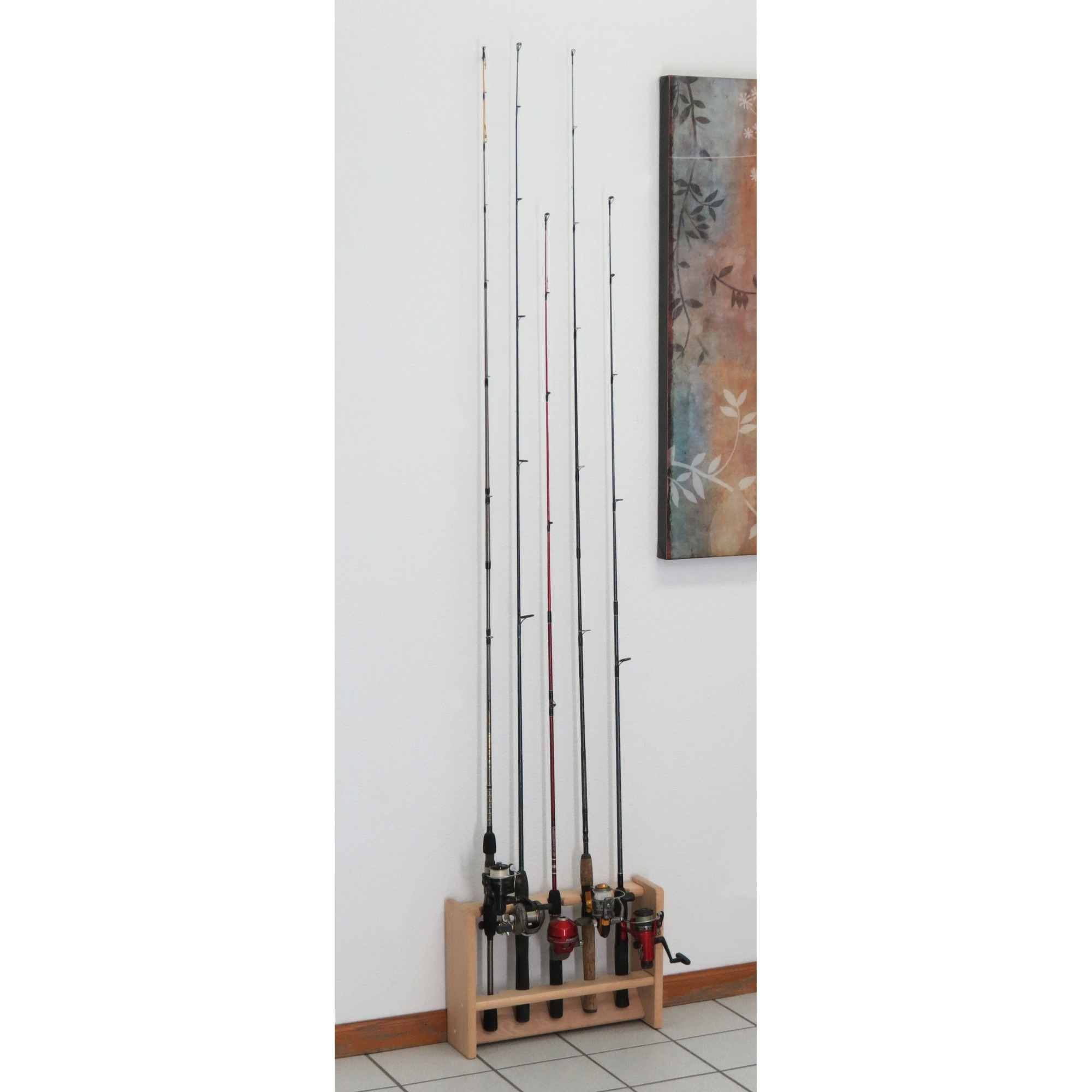 Wooden Mallet Fishing Rod Rack, 5 Rod, Unfinished