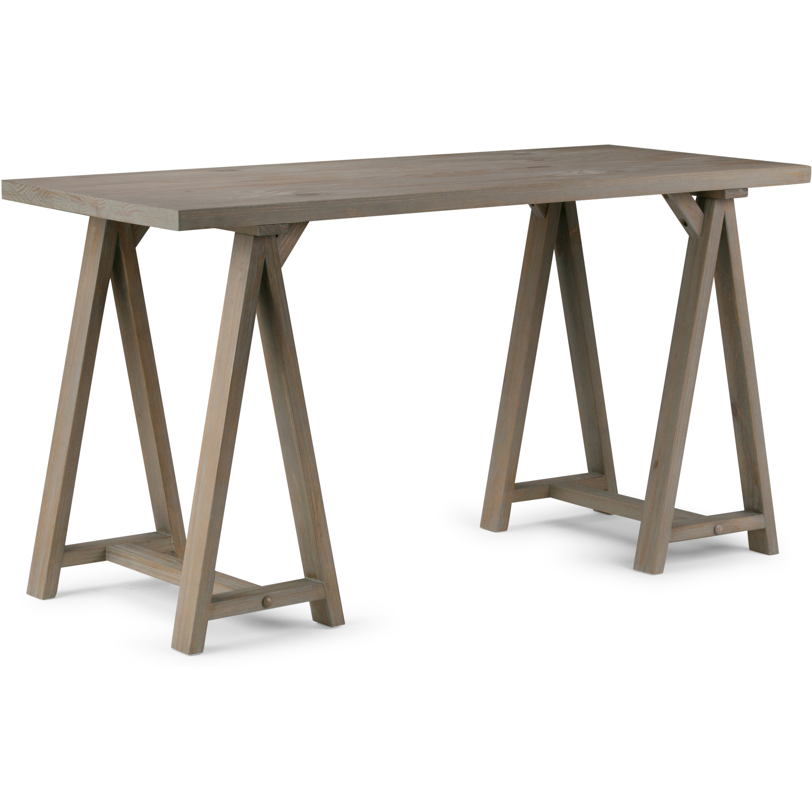 Sawhorse SOLID WOOD Modern Industrial 56 inch Wide Writing Desk in Distressed Grey