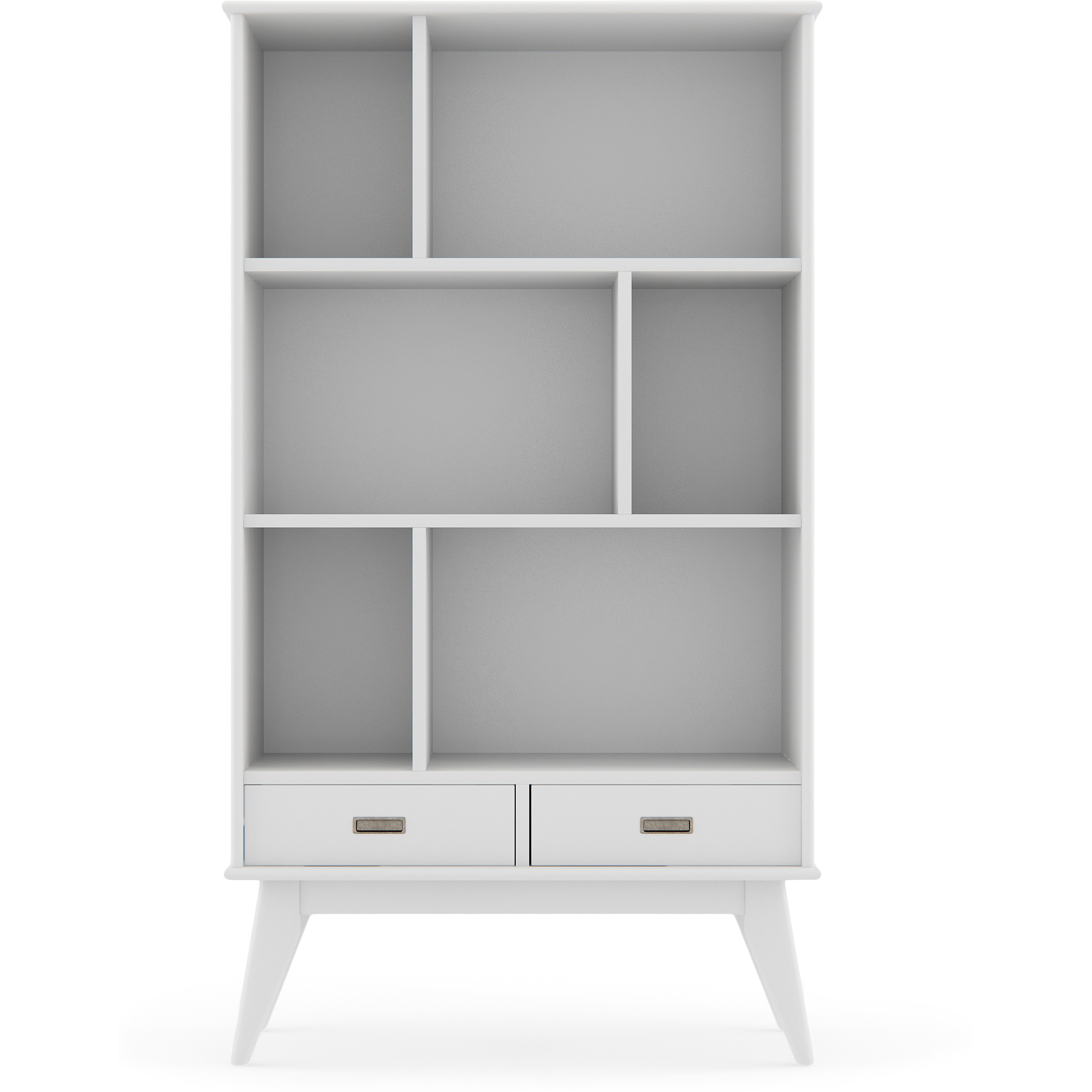 Draper SOLID HARDWOOD 64 inch x 35 inch Mid-Century Modern Wide Bookcase and Storage Unit in White