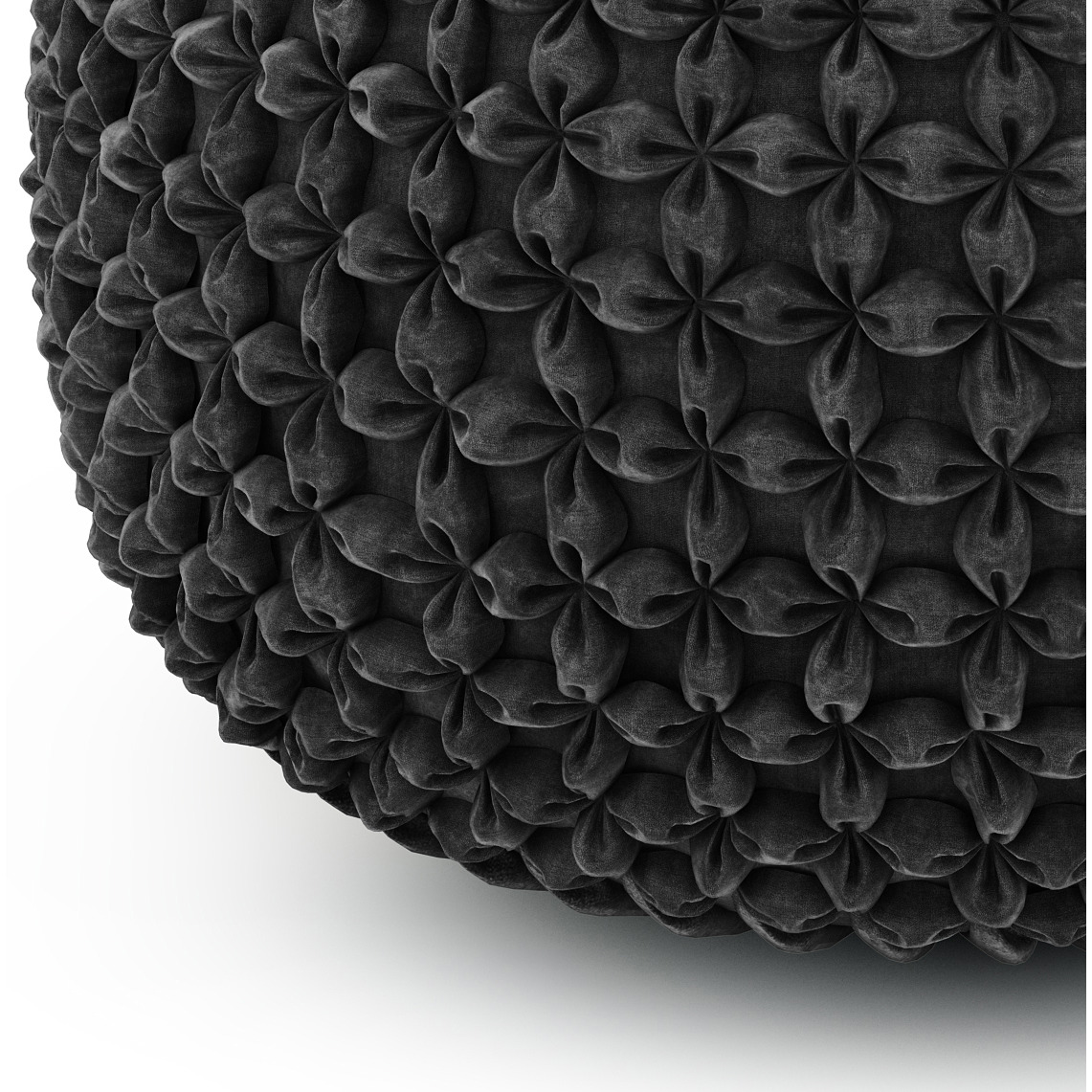 Renee Boho Round Pouf in Slate Grey Velvet Fabric