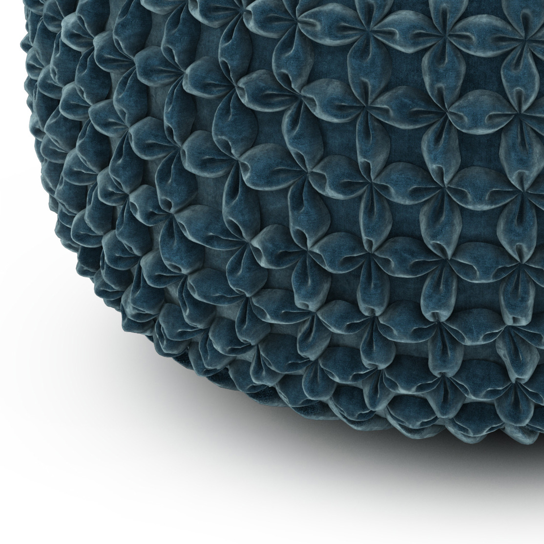 Renee Boho Round Pouf in Teal Velvet Fabric