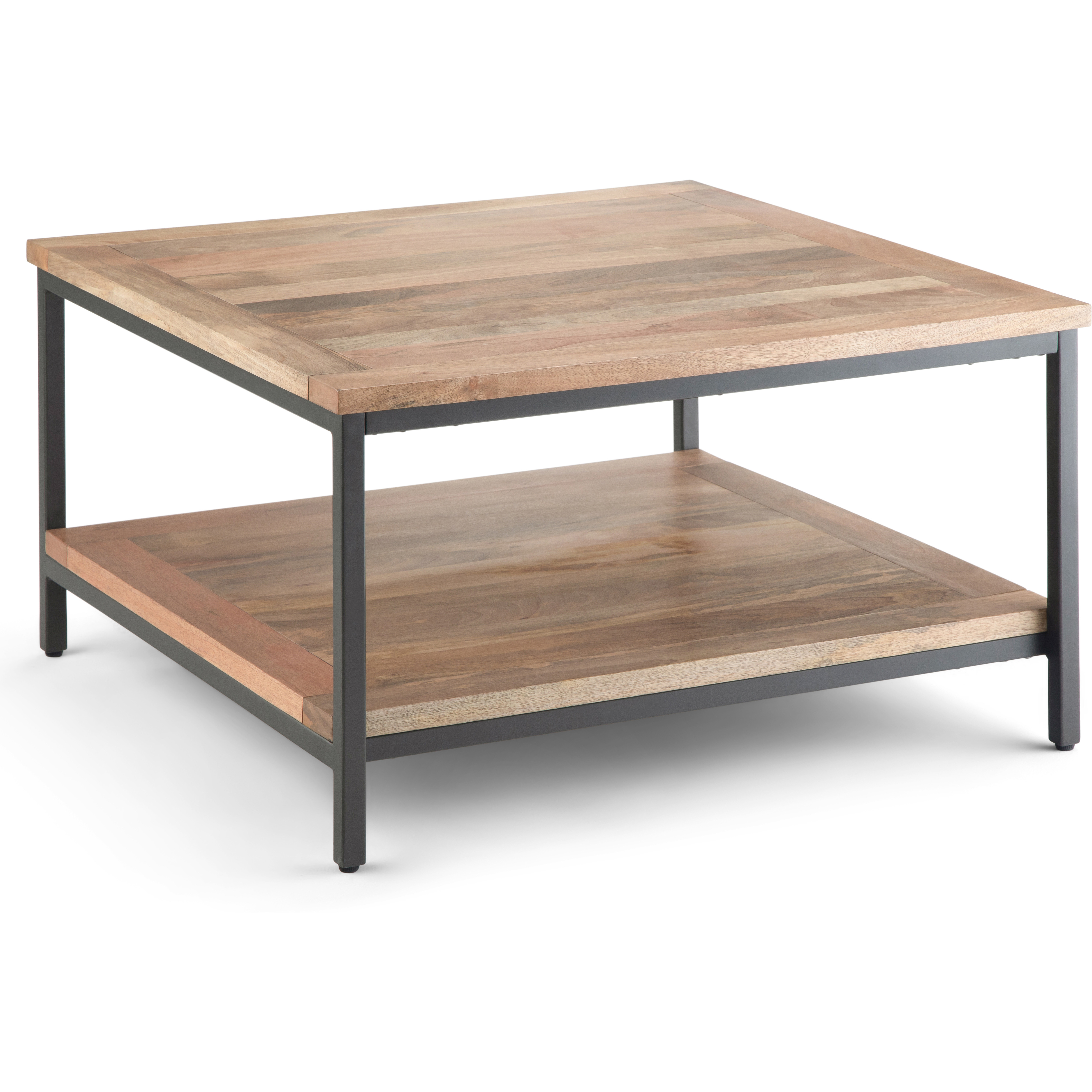 Skyler SOLID MANGO WOOD and Metal 34 inch Wide Square Industrial Coffee Table in Natural