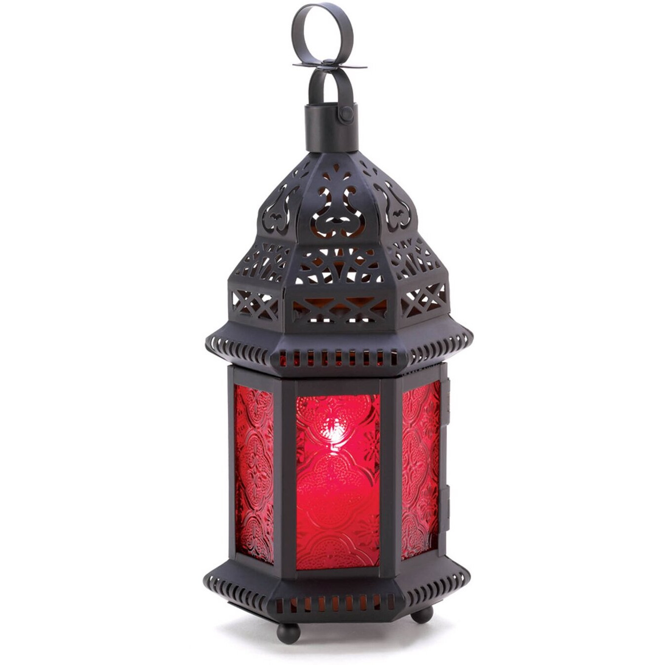 RED GLASS MOROCCAN LANTERN