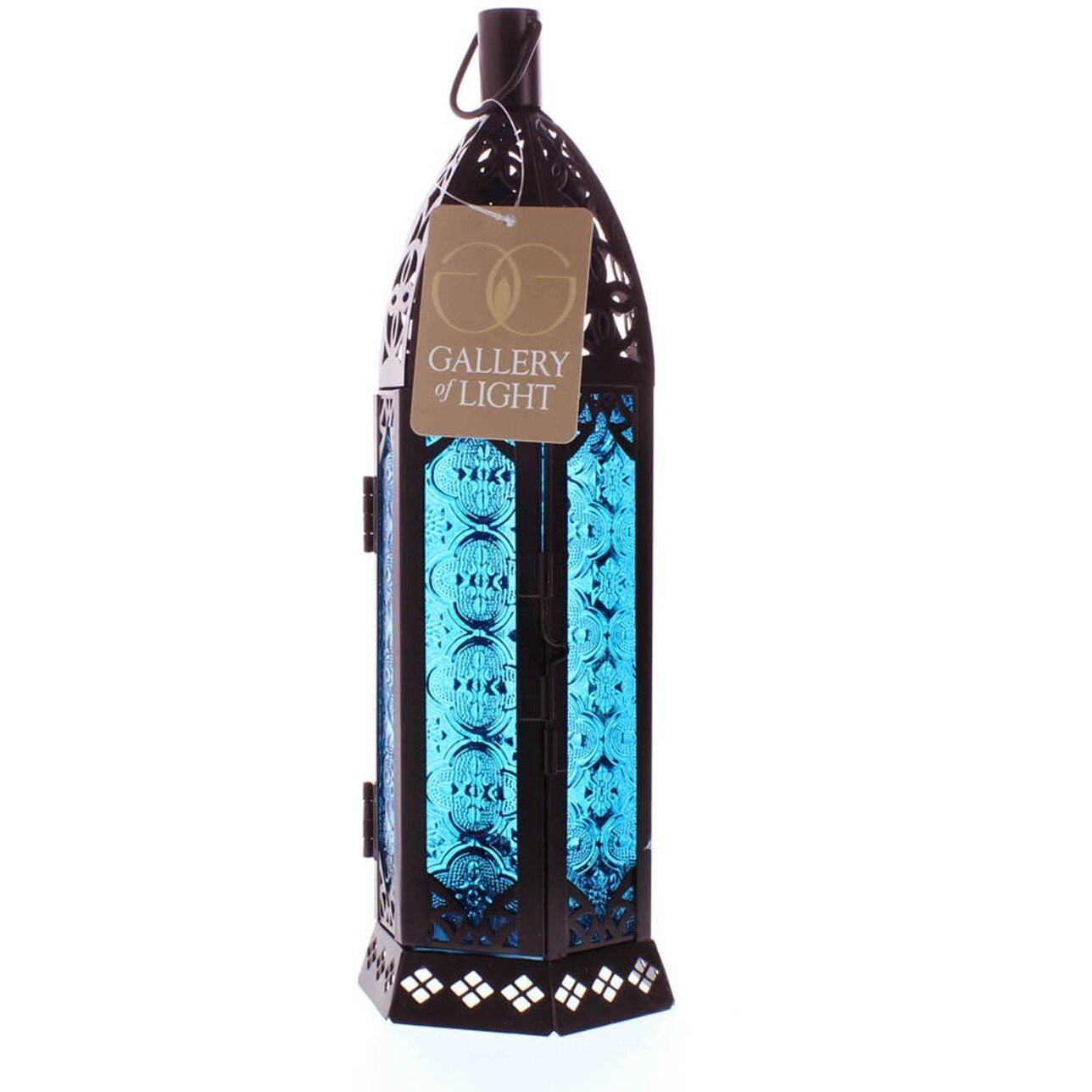TALL FLORET BLUE CANDLE LANTERN