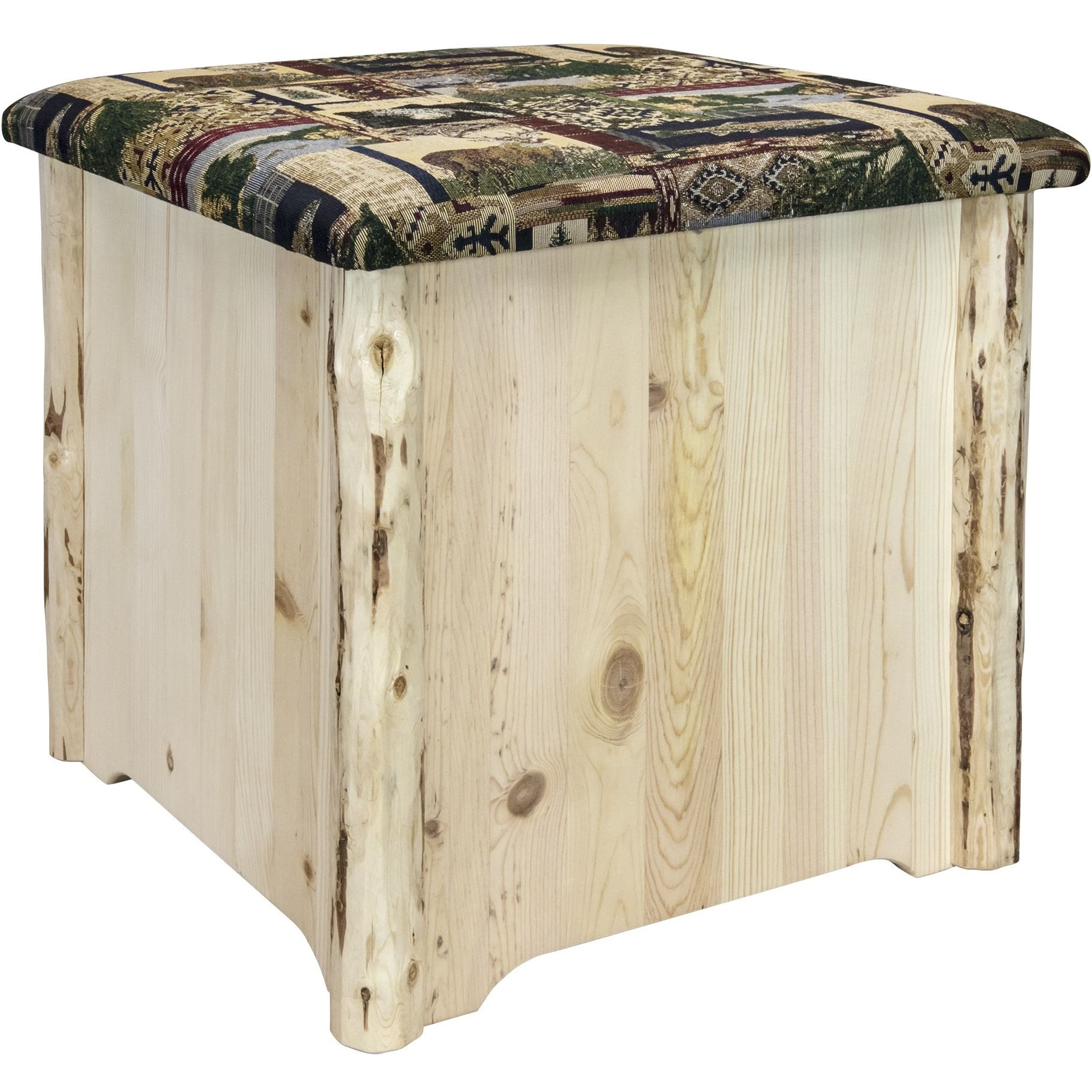 Montana Collection Upholstered Ottoman w/ Storage, Woodland Upholstery, Ready to Finish