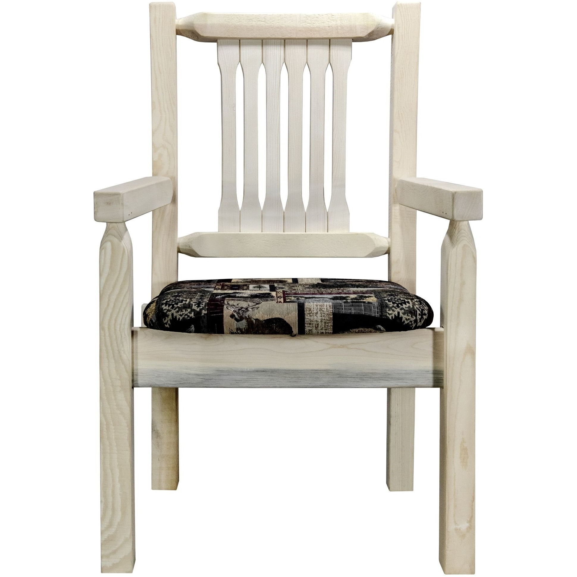 Homestead Collection Captain's Chair, Clear Lacquer Finish w/ Upholstered Seat, Woodland Pattern