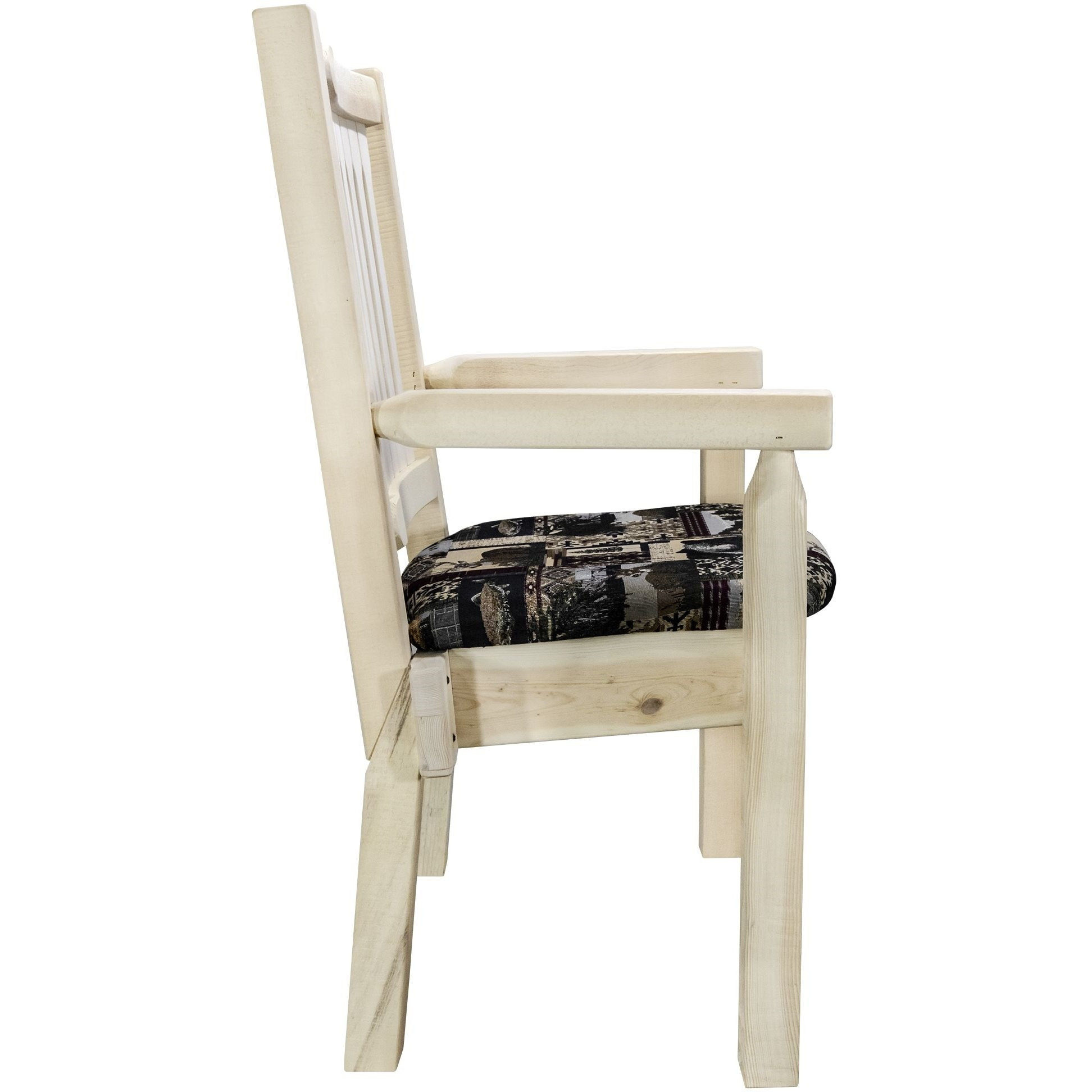 Homestead Collection Captain's Chair, Clear Lacquer Finish w/ Upholstered Seat, Woodland Pattern