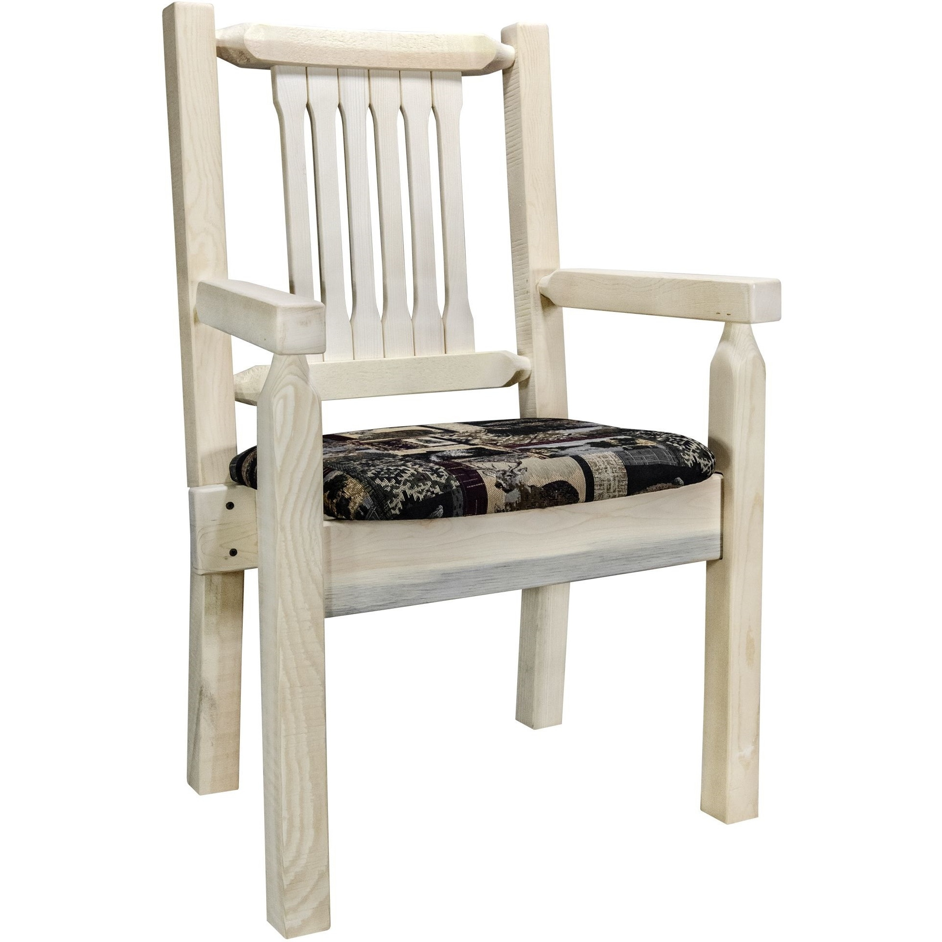 Homestead Collection Captain's Chair, Clear Lacquer Finish w/ Upholstered Seat, Woodland Pattern