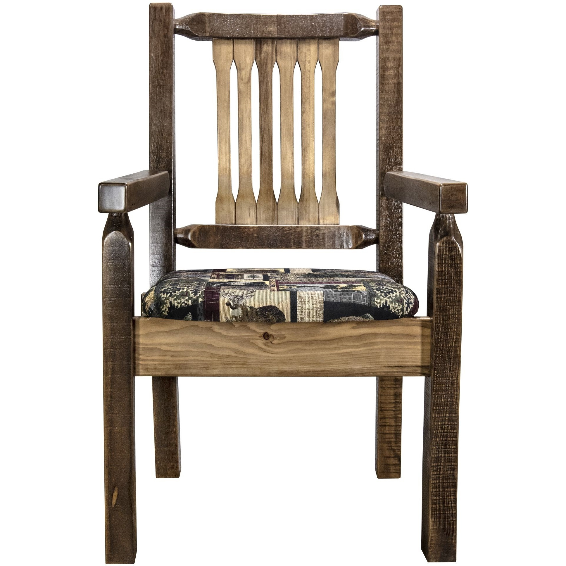 Homestead Collection Captain's Chair, Stain & Clear Lacquer Finish w/ Upholstered Seat, Woodland Pattern