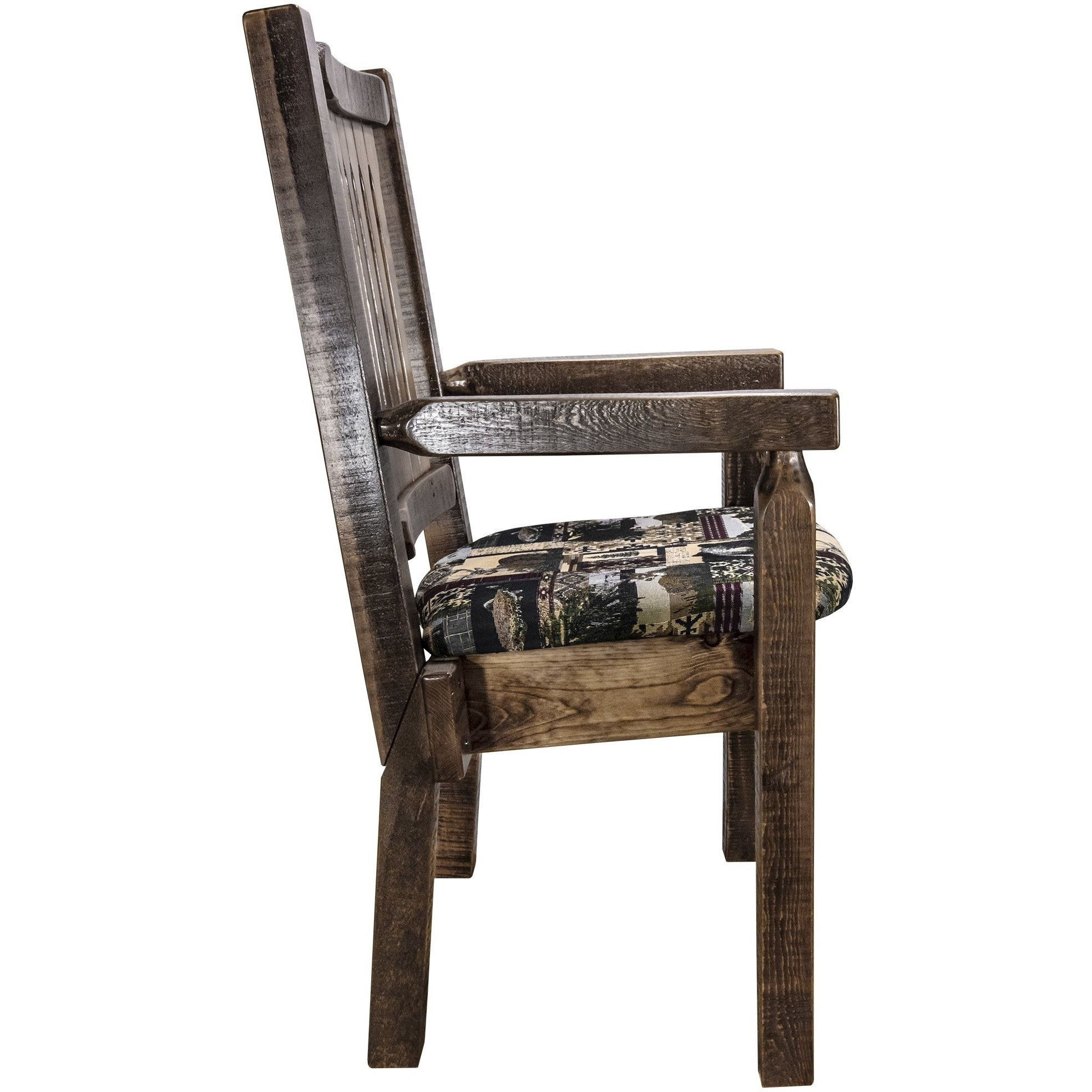 Homestead Collection Captain's Chair, Stain & Clear Lacquer Finish w/ Upholstered Seat, Woodland Pattern